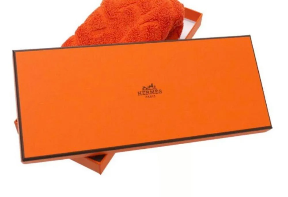 Hermes Orange Carre Stairs Hand Towel - Image 3