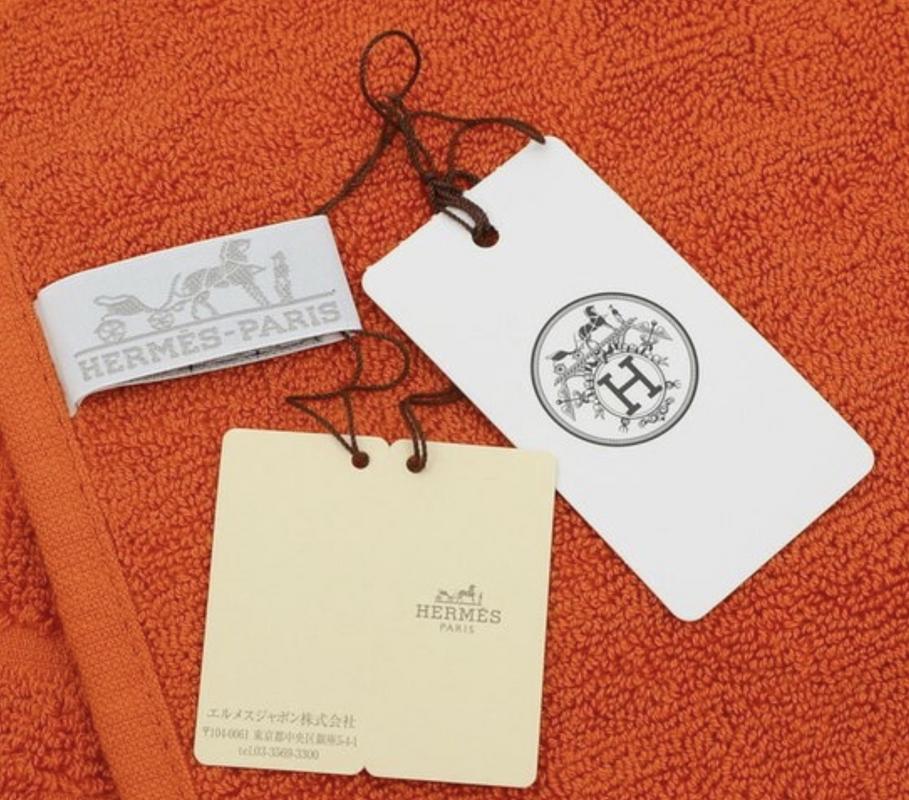 Hermes Orange Carre Stairs Hand Towel - Image 4