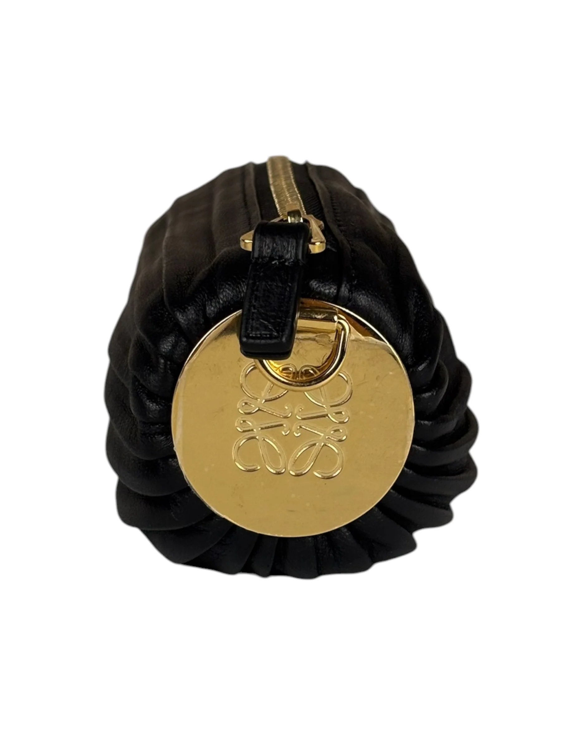 Loewe Leather Bracelet Pleated Pouch Bag Black - Image 3