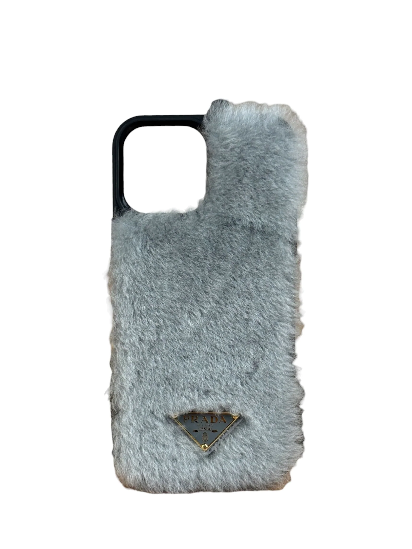 Prada Grey Fur Logo iPhone 16 Case