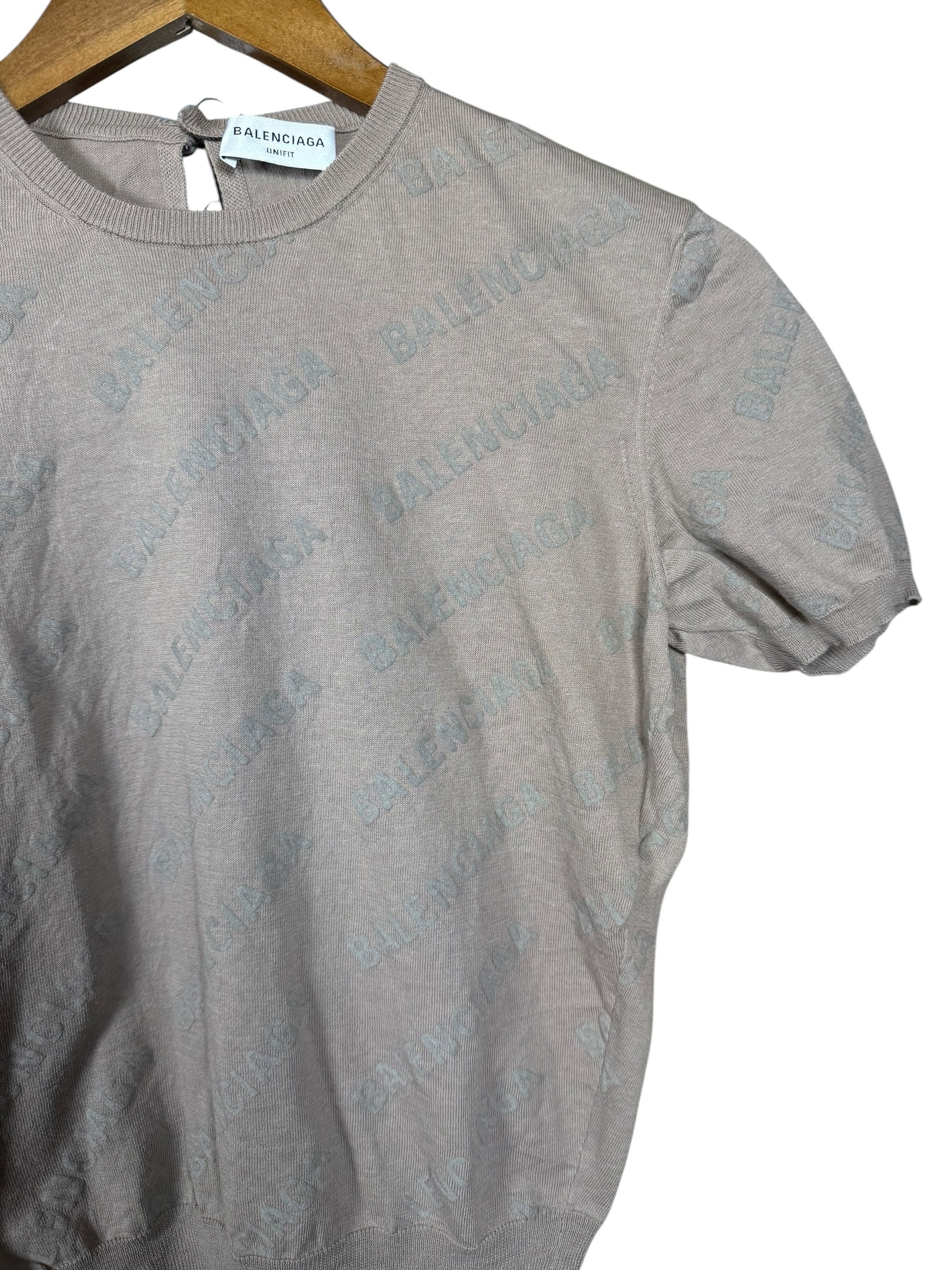 Balenciaga All Over Logo Short Sleeve Top - Image 4