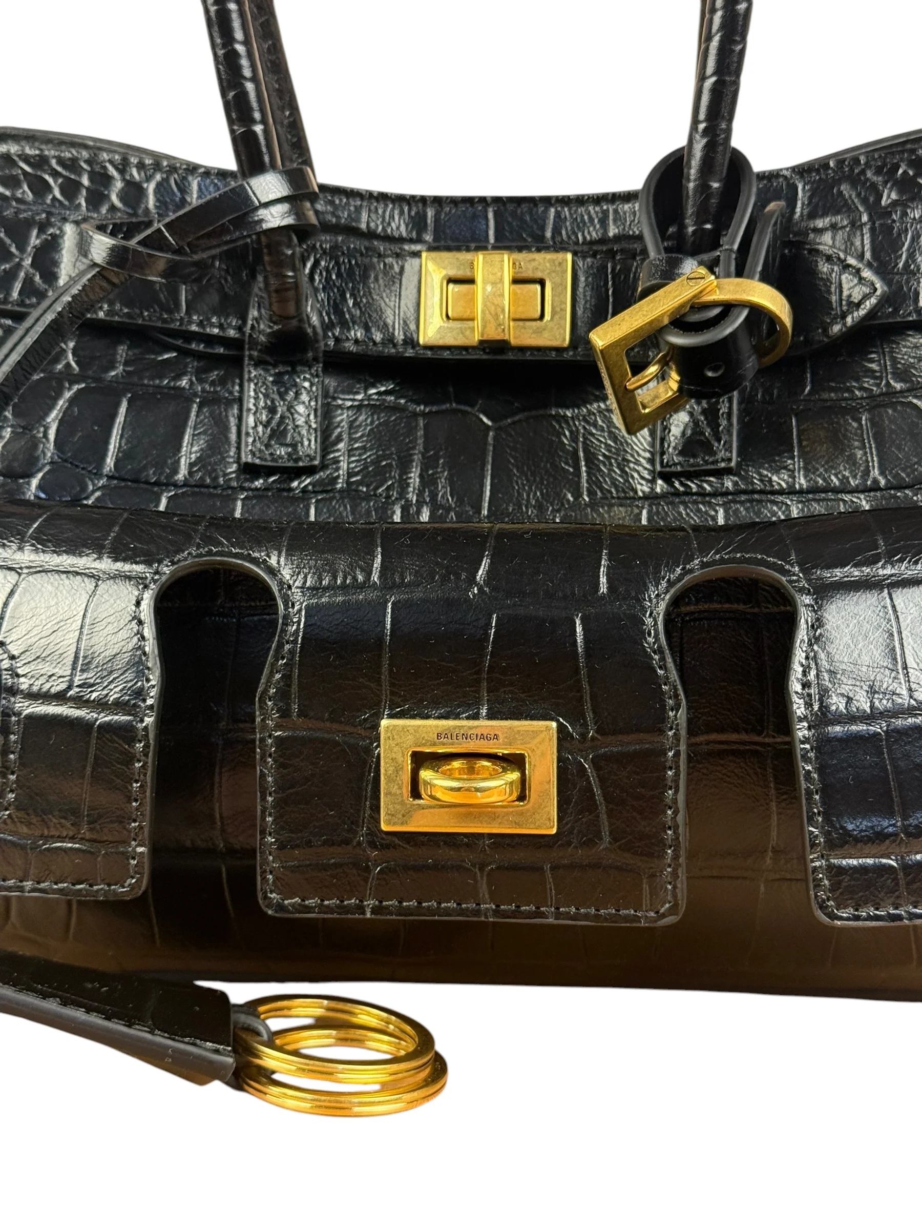 Balenciaga Black Leather Mini Bel Air Carry All Two-Way Bag - Image 3