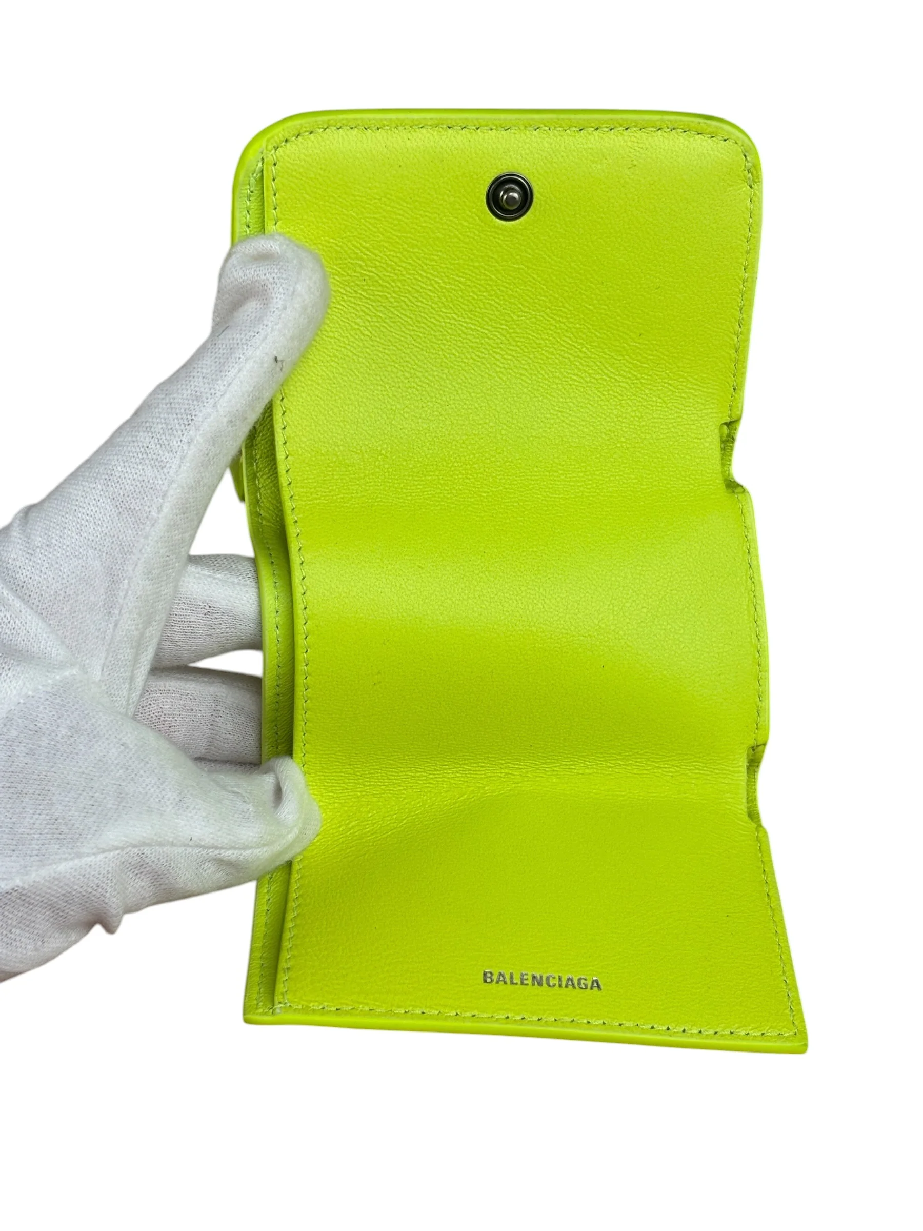 Balenciaga Fluo Neon Yellow Leather Cash Trifold Mini Wallet - Image 7