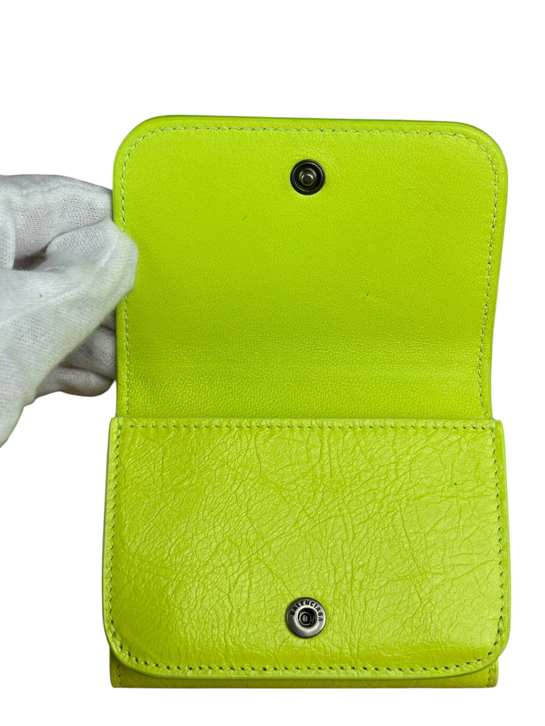 Balenciaga Fluo Neon Yellow Leather Cash Trifold Mini Wallet - Image 9