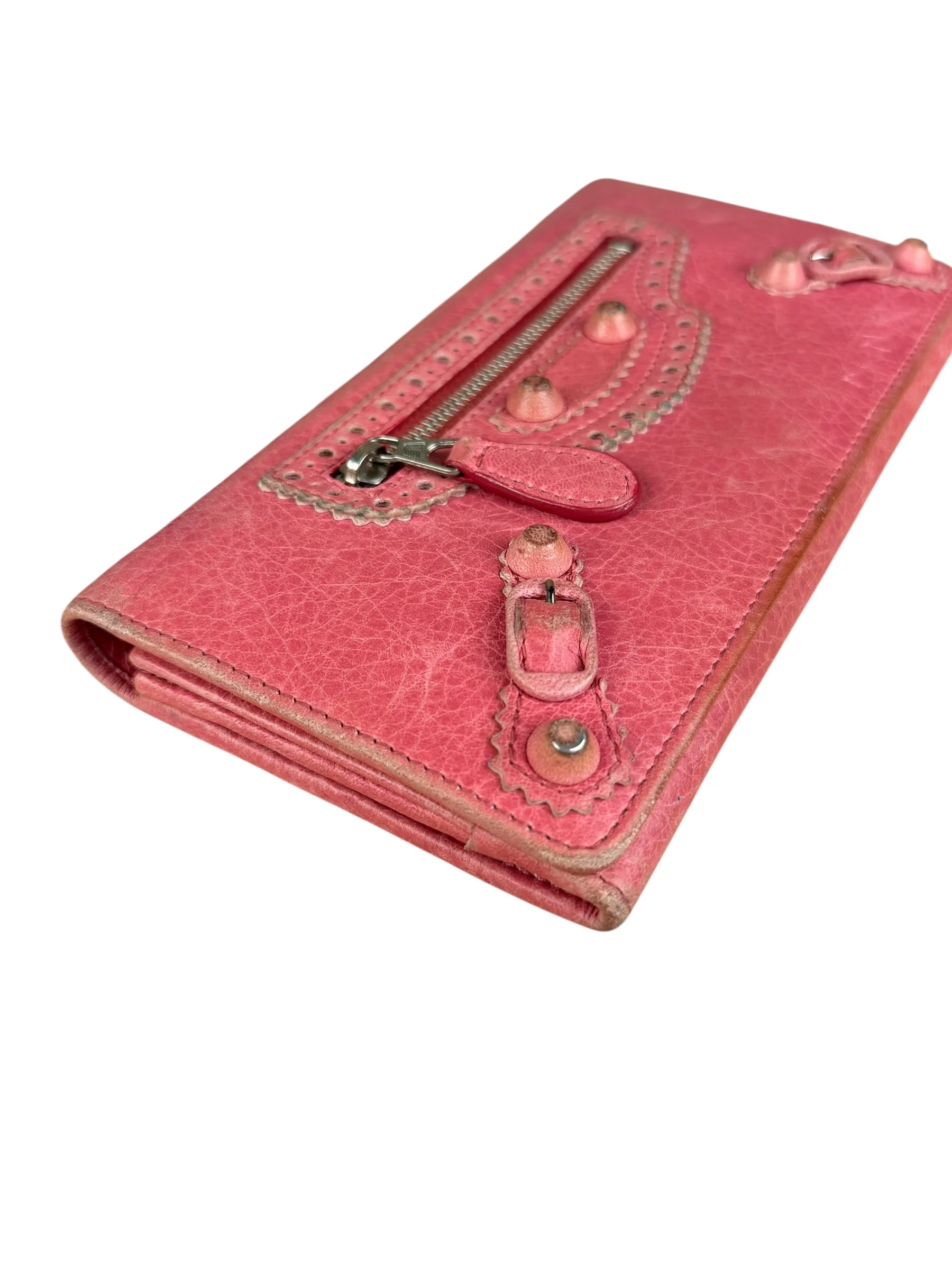 Balenciaga Pink Leather Moto Long Wallet - Image 4