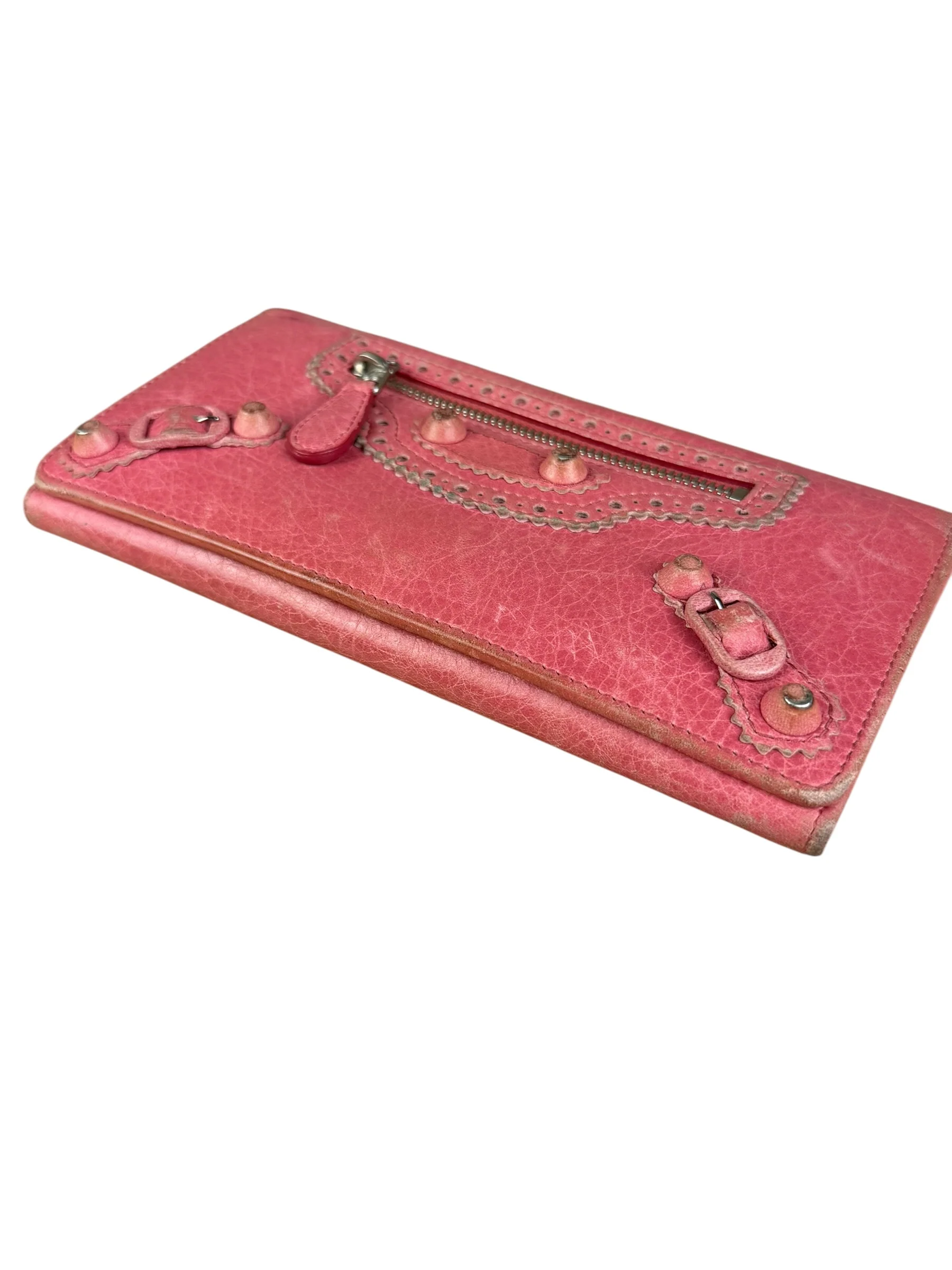 Balenciaga Pink Leather Moto Long Wallet - Image 5
