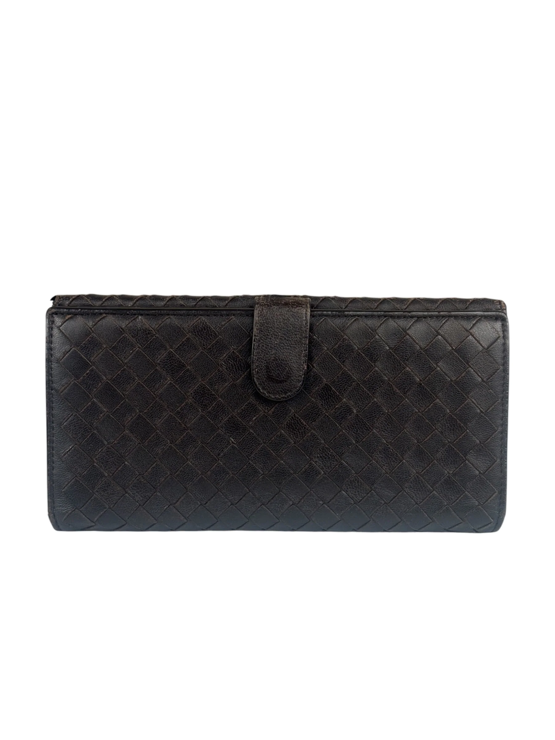Bottega Veneta Brown Leather Woven Intrecciato Bi-Fold Continental Wallet - Image 2