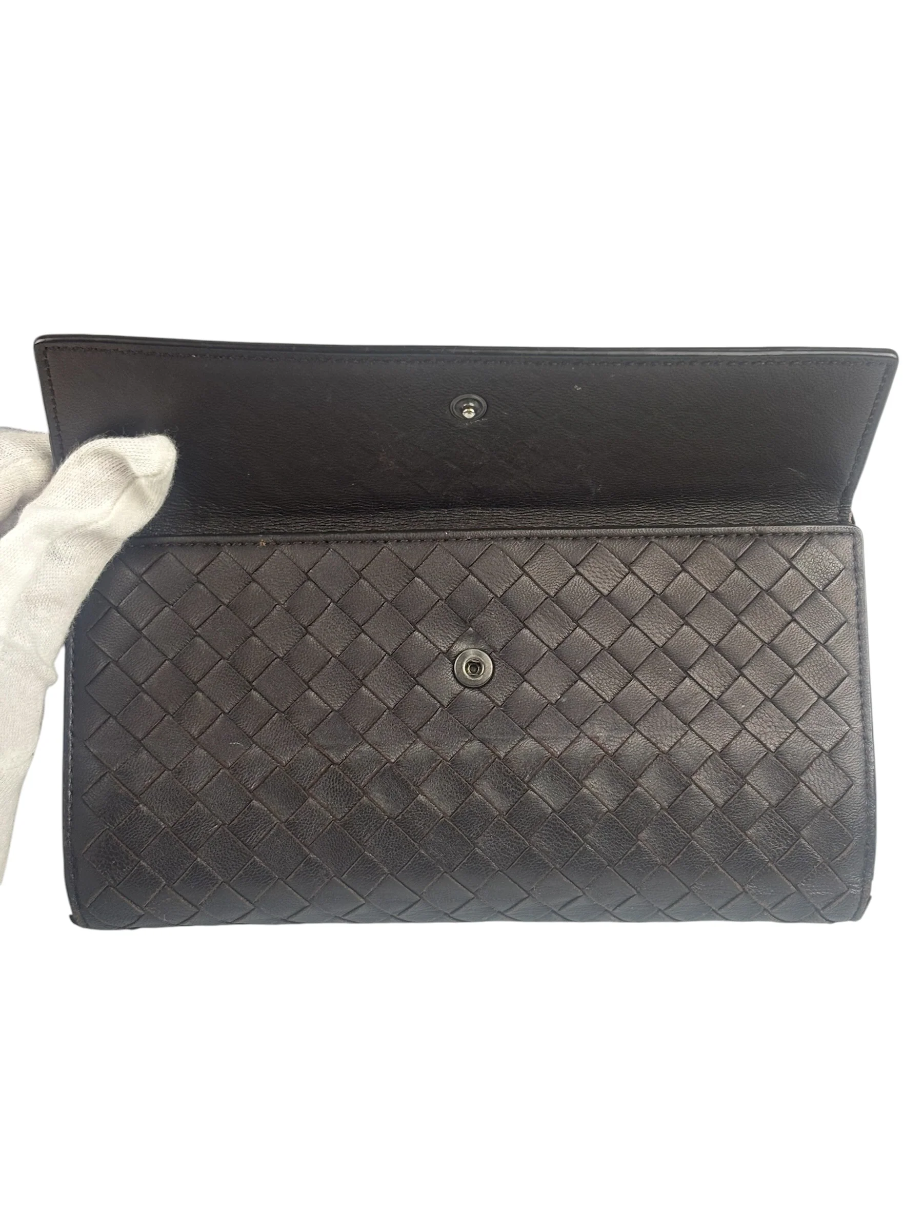 Bottega Veneta Brown Leather Woven Intrecciato Bi-Fold Continental Wallet - Image 3