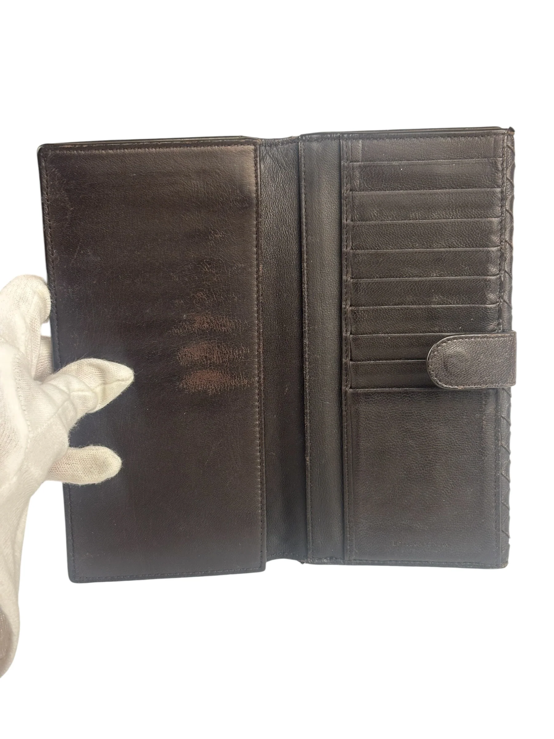 Bottega Veneta Brown Leather Woven Intrecciato Bi-Fold Continental Wallet - Image 4