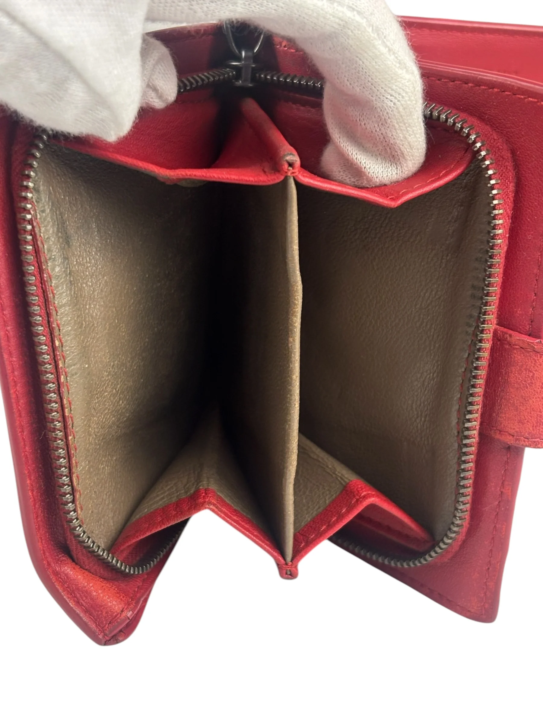 Bottega Veneta Red Leather Nappa Intercciato French Compact Wallet - Image 11