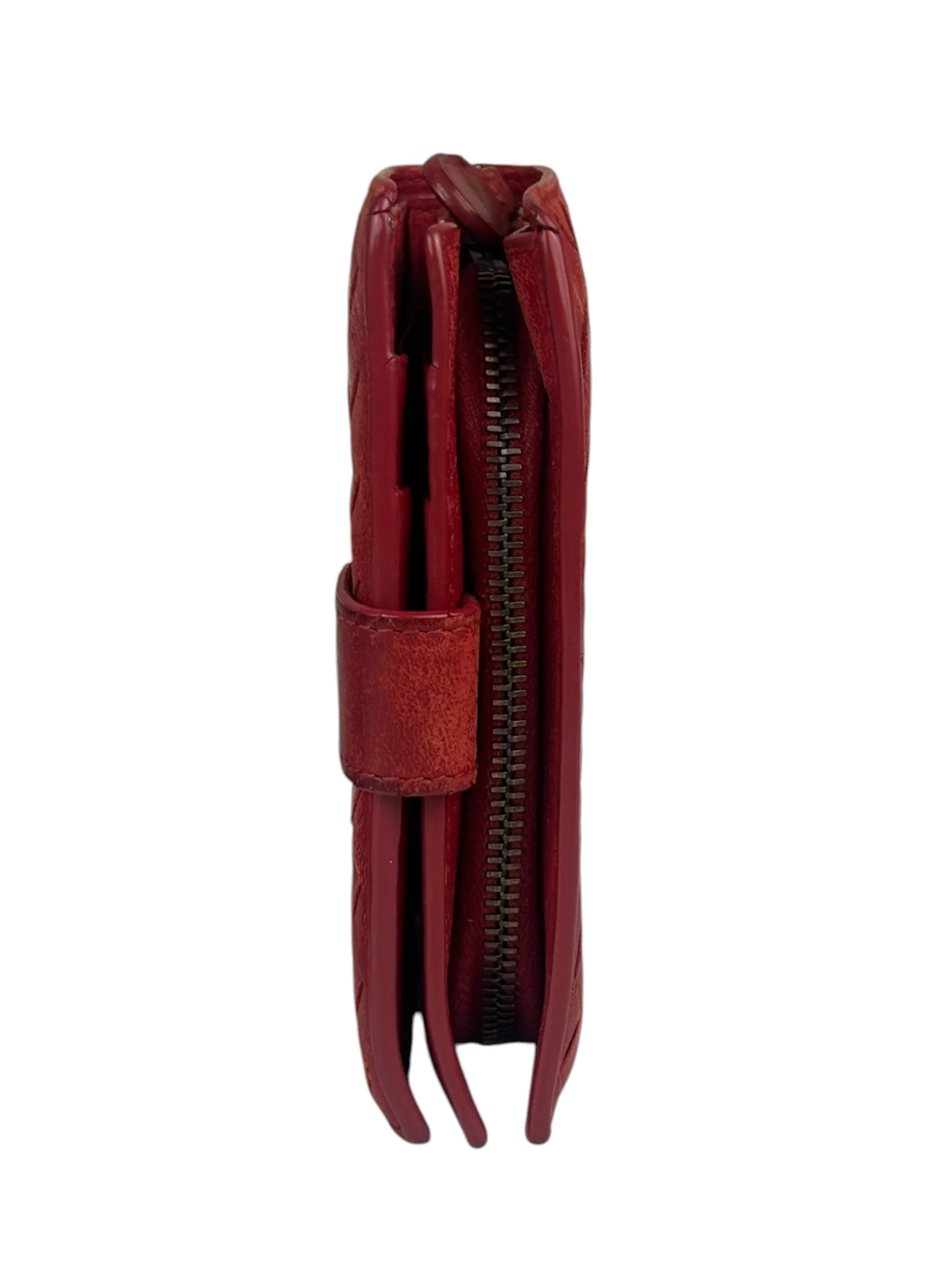 Bottega Veneta Red Leather Nappa Intercciato French Compact Wallet - Image 5