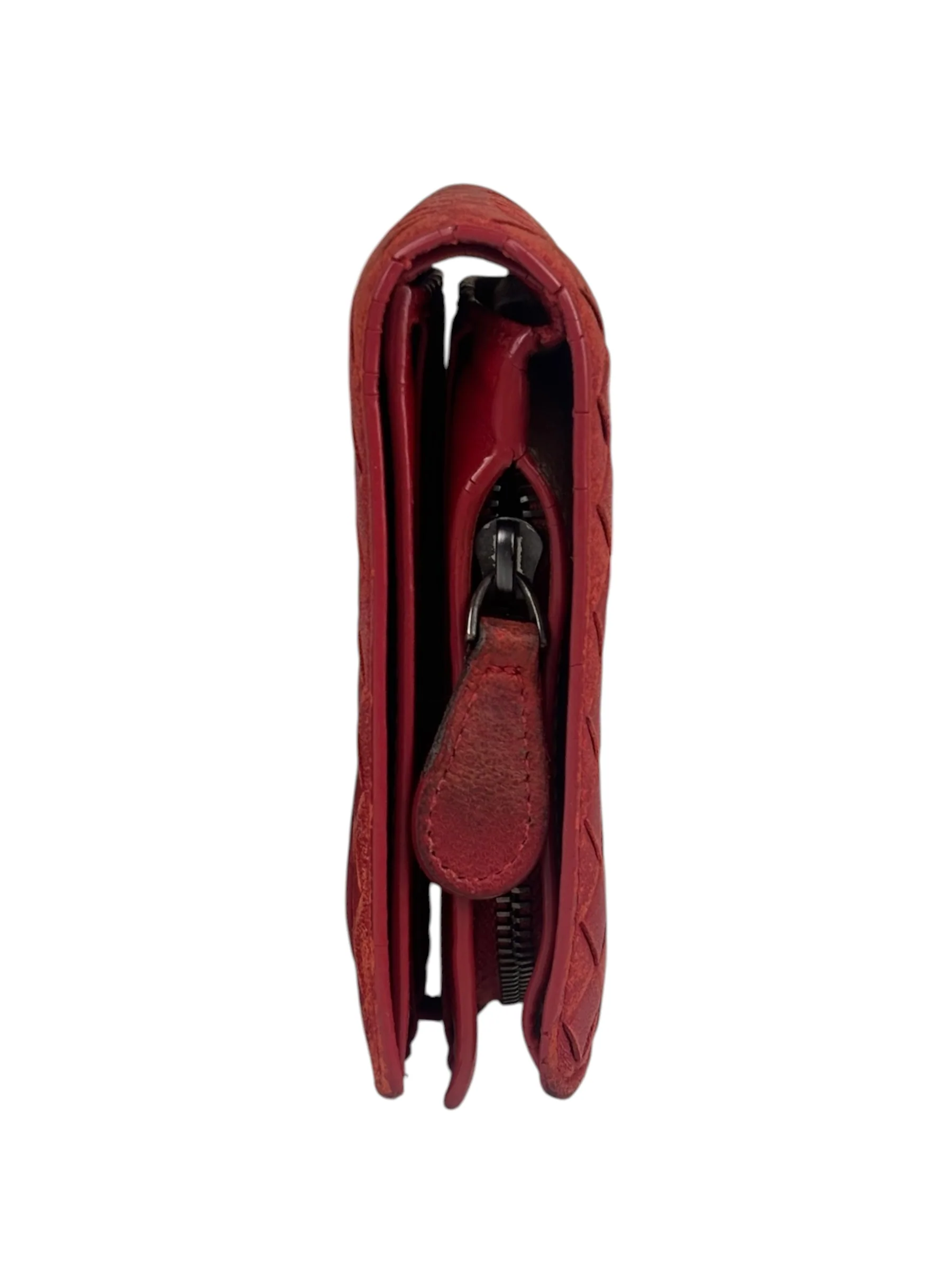 Bottega Veneta Red Leather Nappa Intercciato French Compact Wallet - Image 6