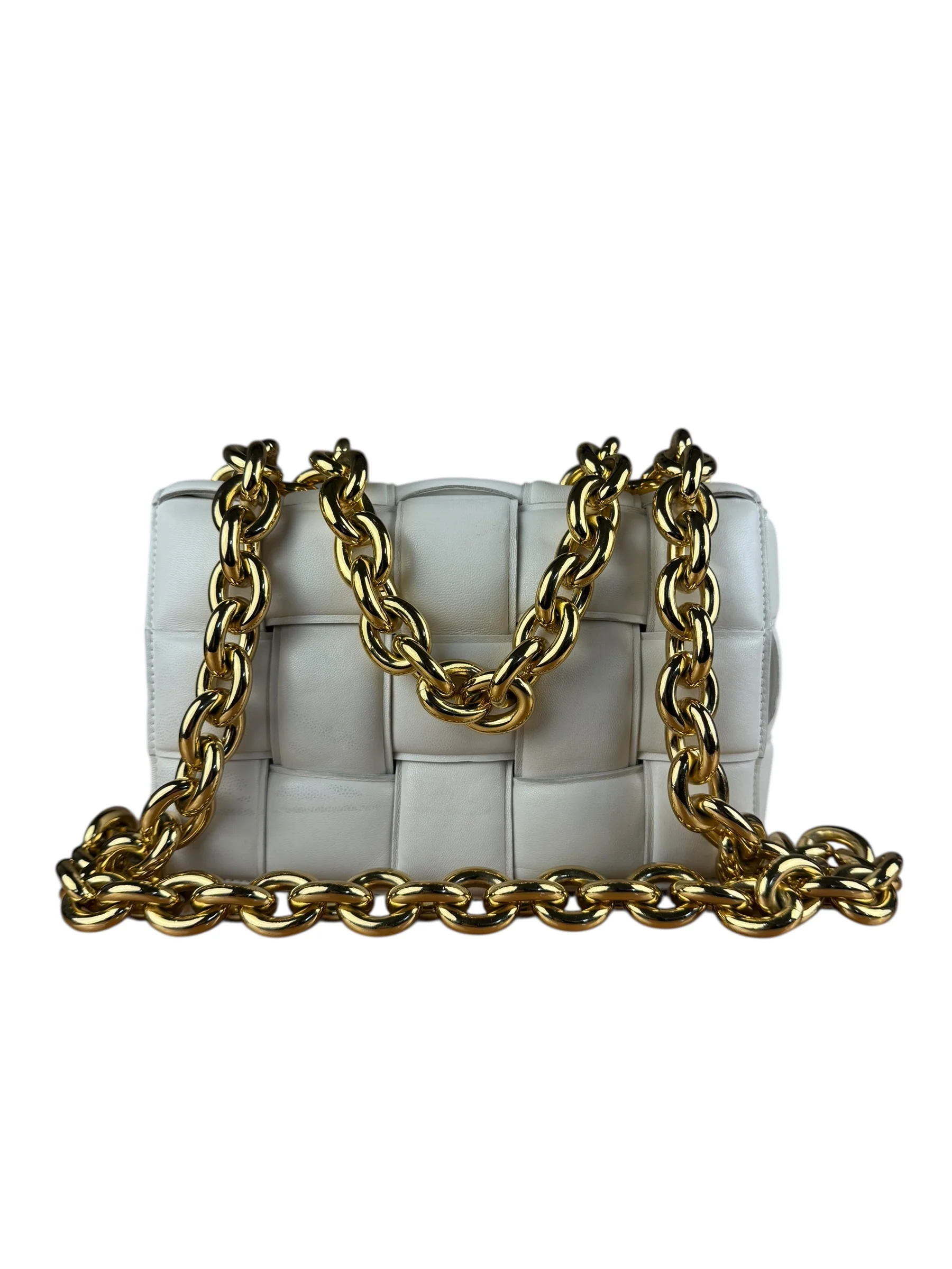Bottega Veneta White Leather Padded Cassette Chain Bag - Image 14