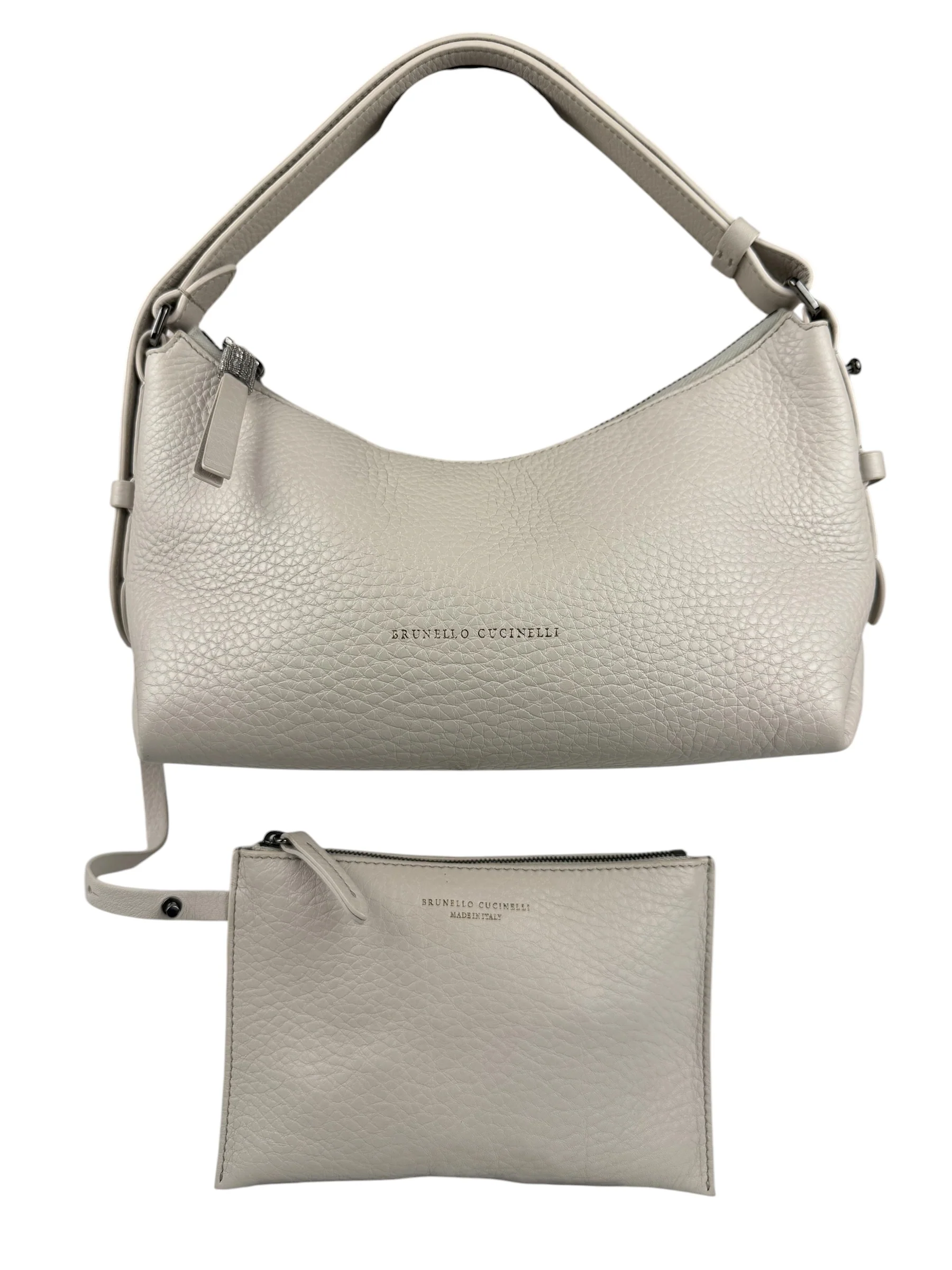 Brunello Cucinelli Ivory Grained Leather Shoulder Bag - Image 3