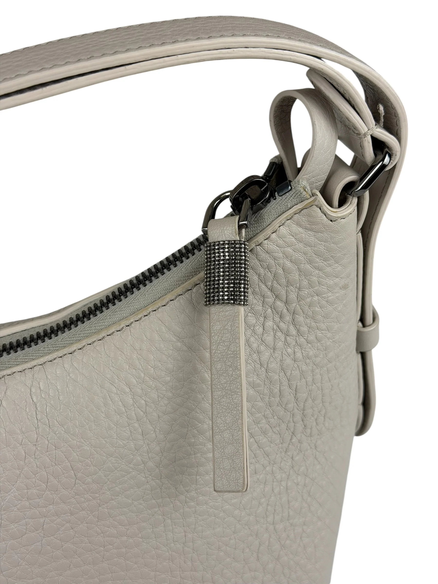 Brunello Cucinelli Ivory Grained Leather Shoulder Bag - Image 9