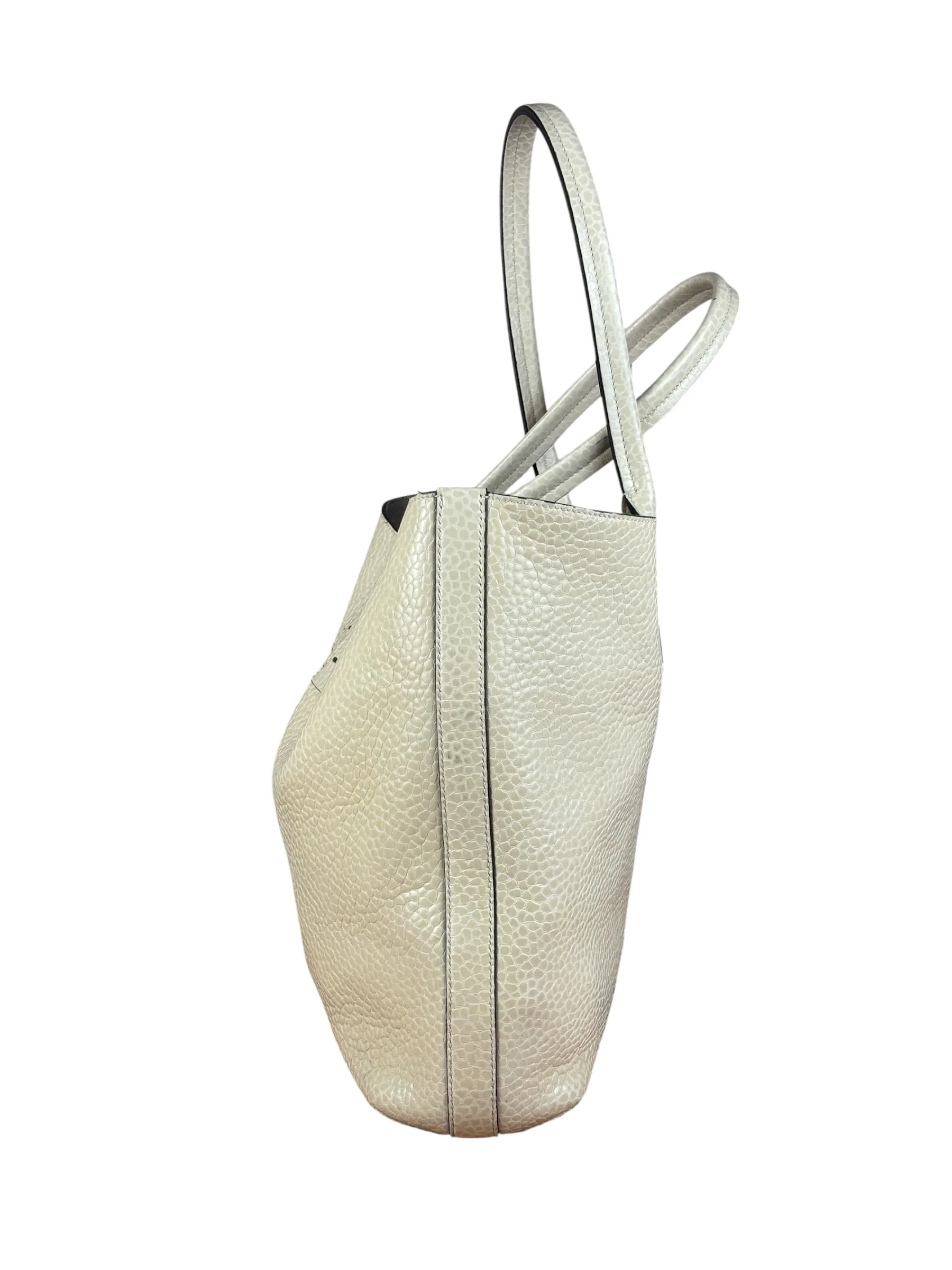 Brunello Cucinelli Ivory Grained Leather Tote Bag - Image 15