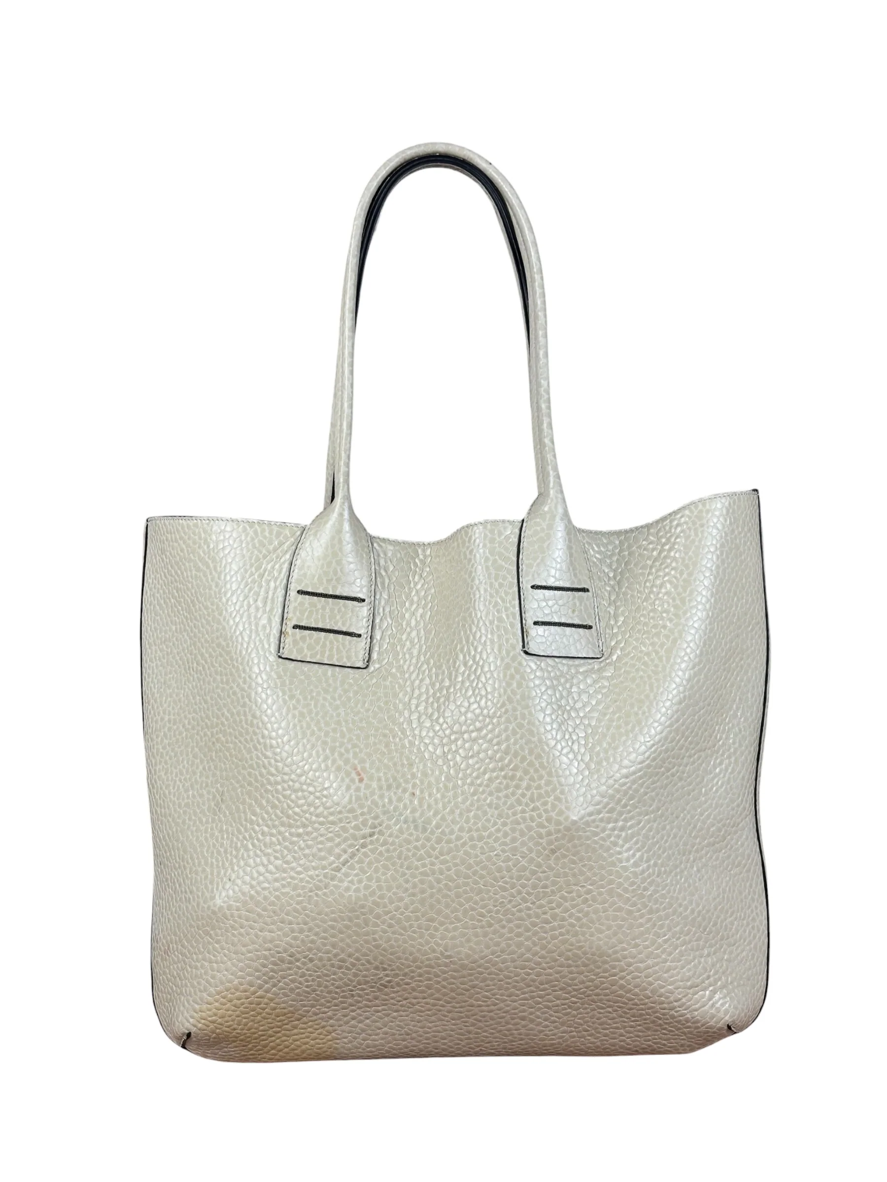 Brunello Cucinelli Ivory Grained Leather Tote Bag - Image 2
