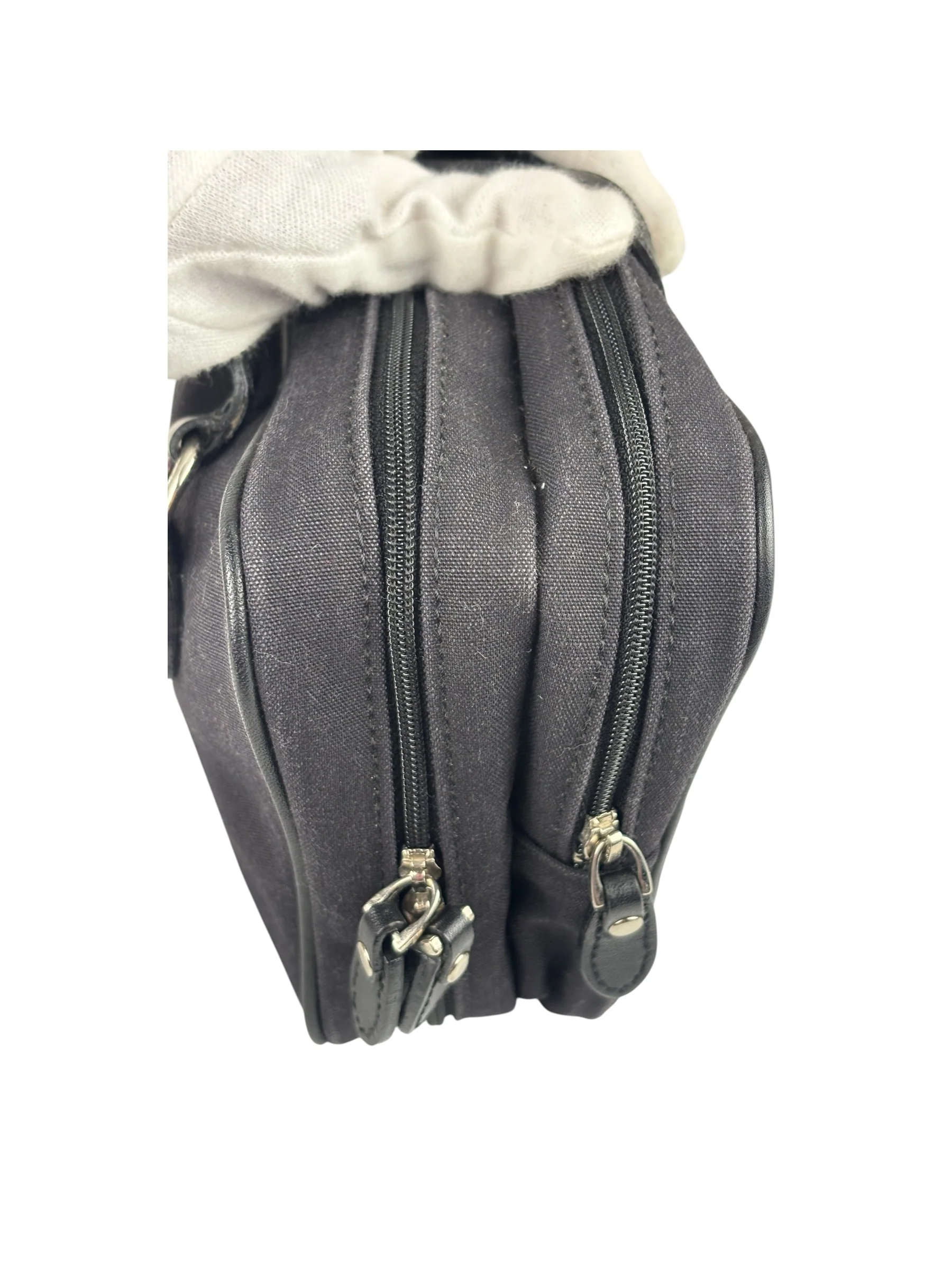 Burberry Black Leather Trim Canvas Pouch Bag - Image 9
