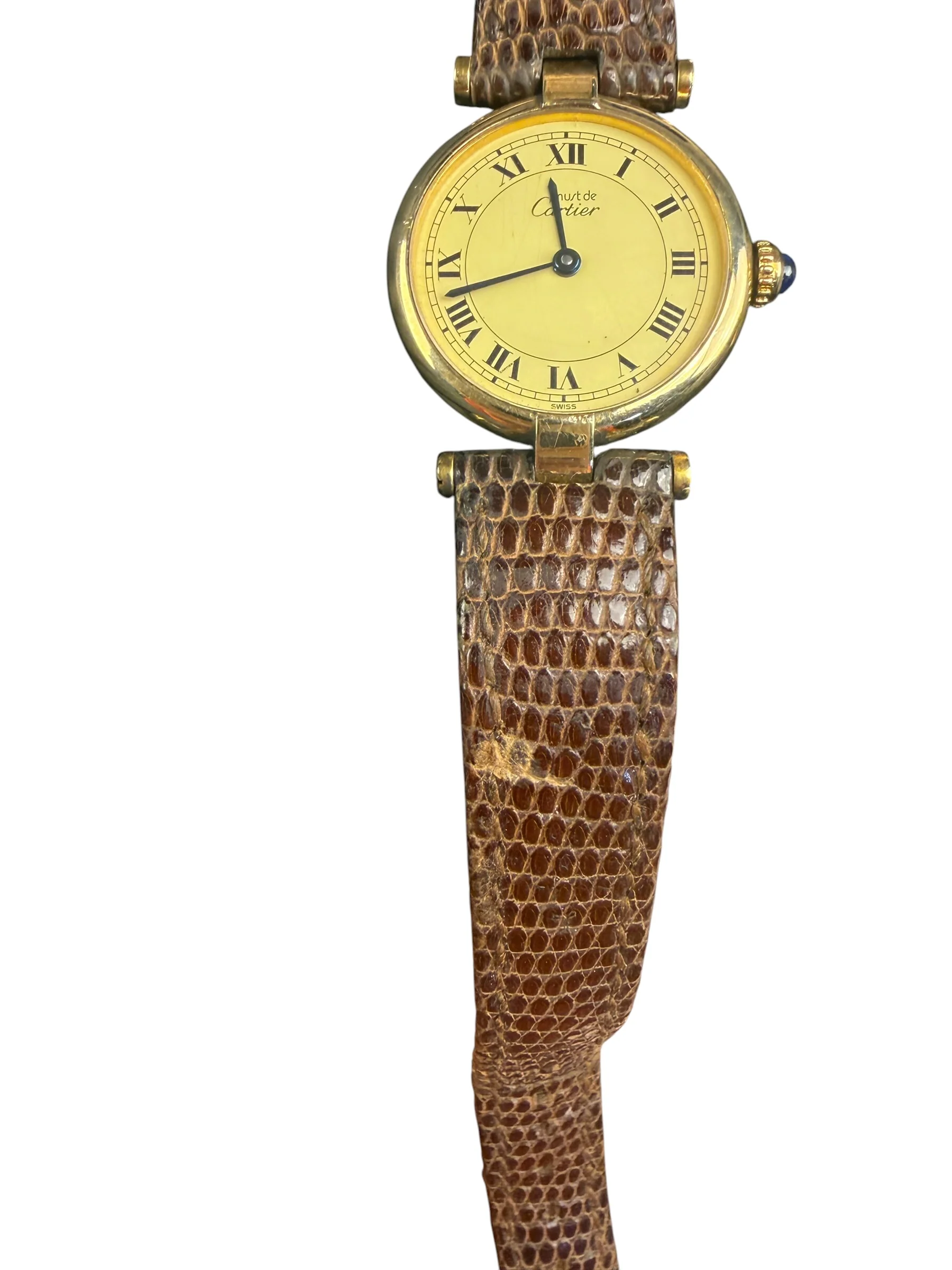 Cartier Must De Vendome Vermeil Cream Roman Dial Brown Lizard Strap - Image 4