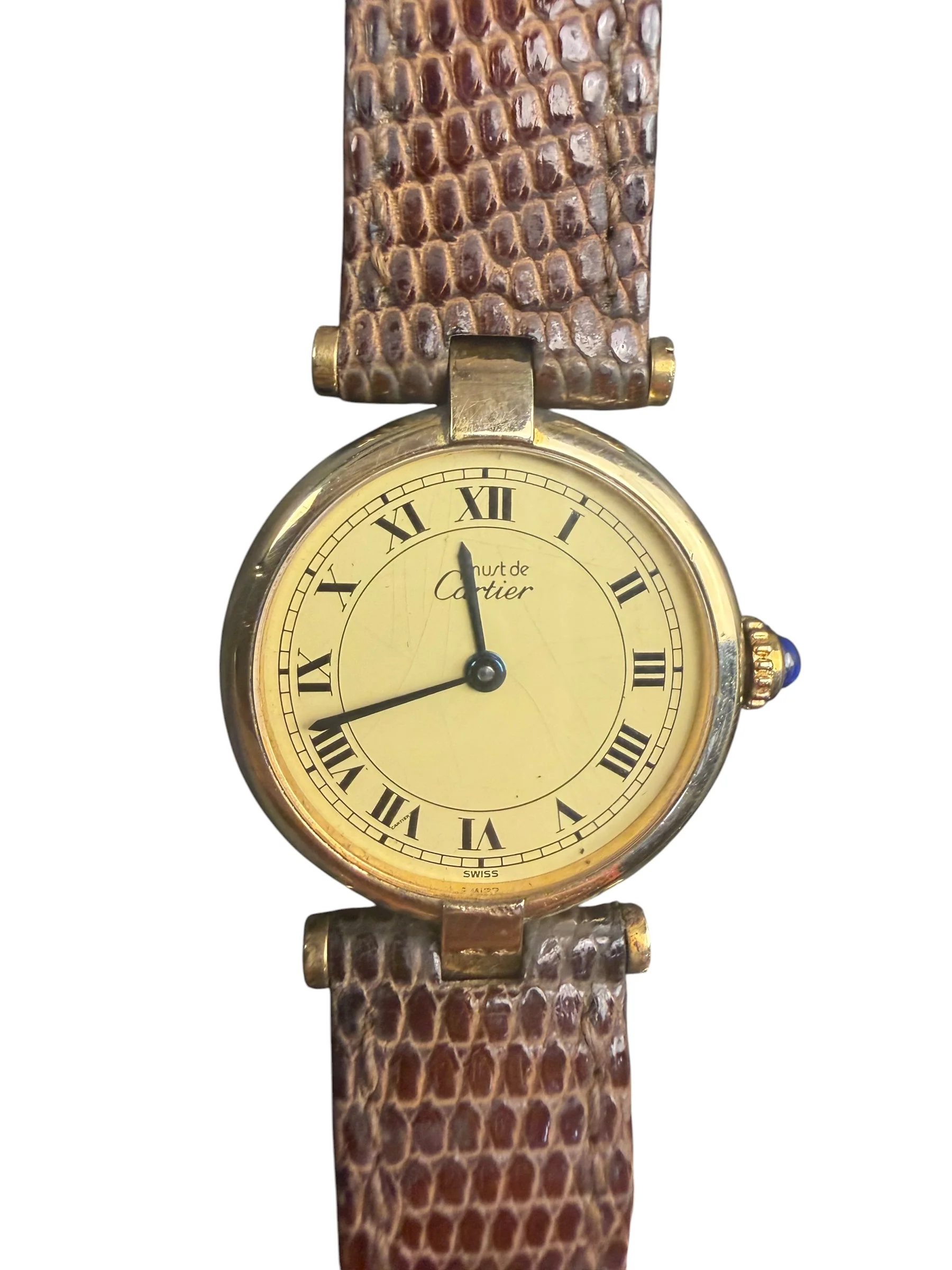Cartier Must De Vendome Vermeil Cream Roman Dial Brown Lizard Strap - Image 7