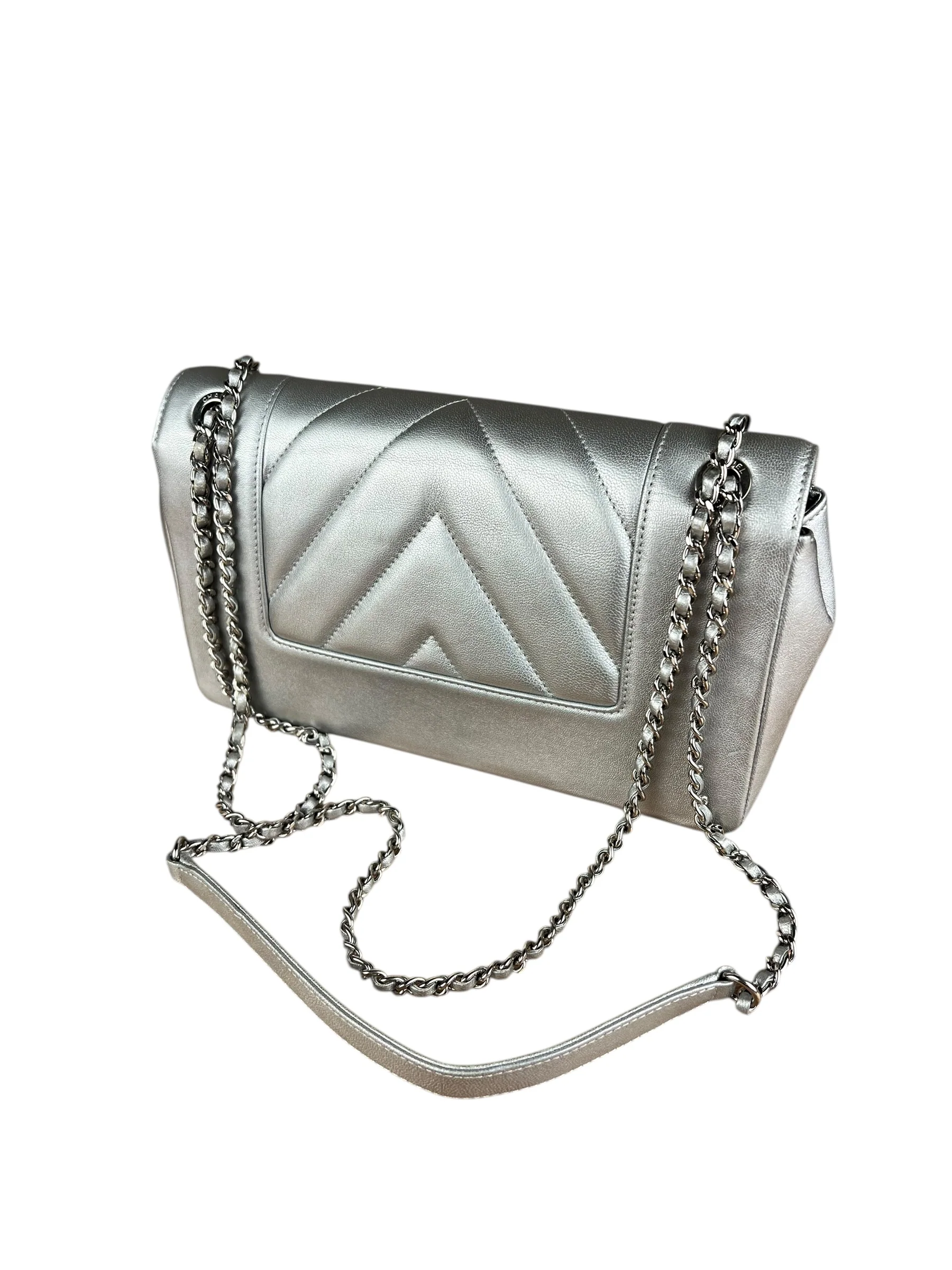 Chanel 2017 Mademoiselle Silver Chevron Single Flap - Image 11