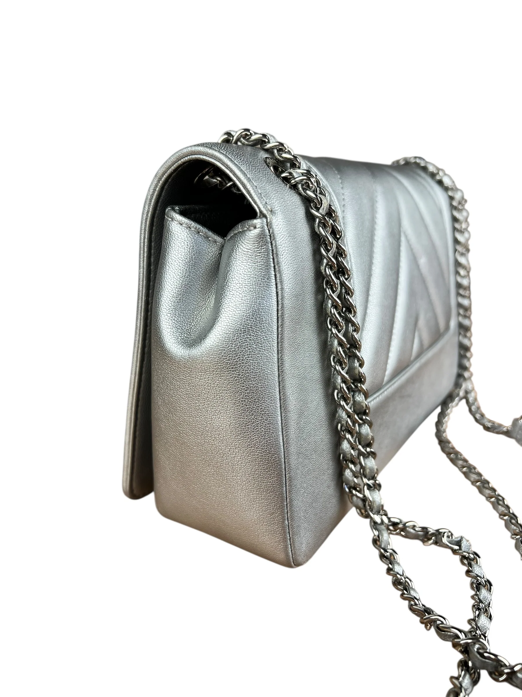 Chanel 2017 Mademoiselle Silver Chevron Single Flap - Image 13