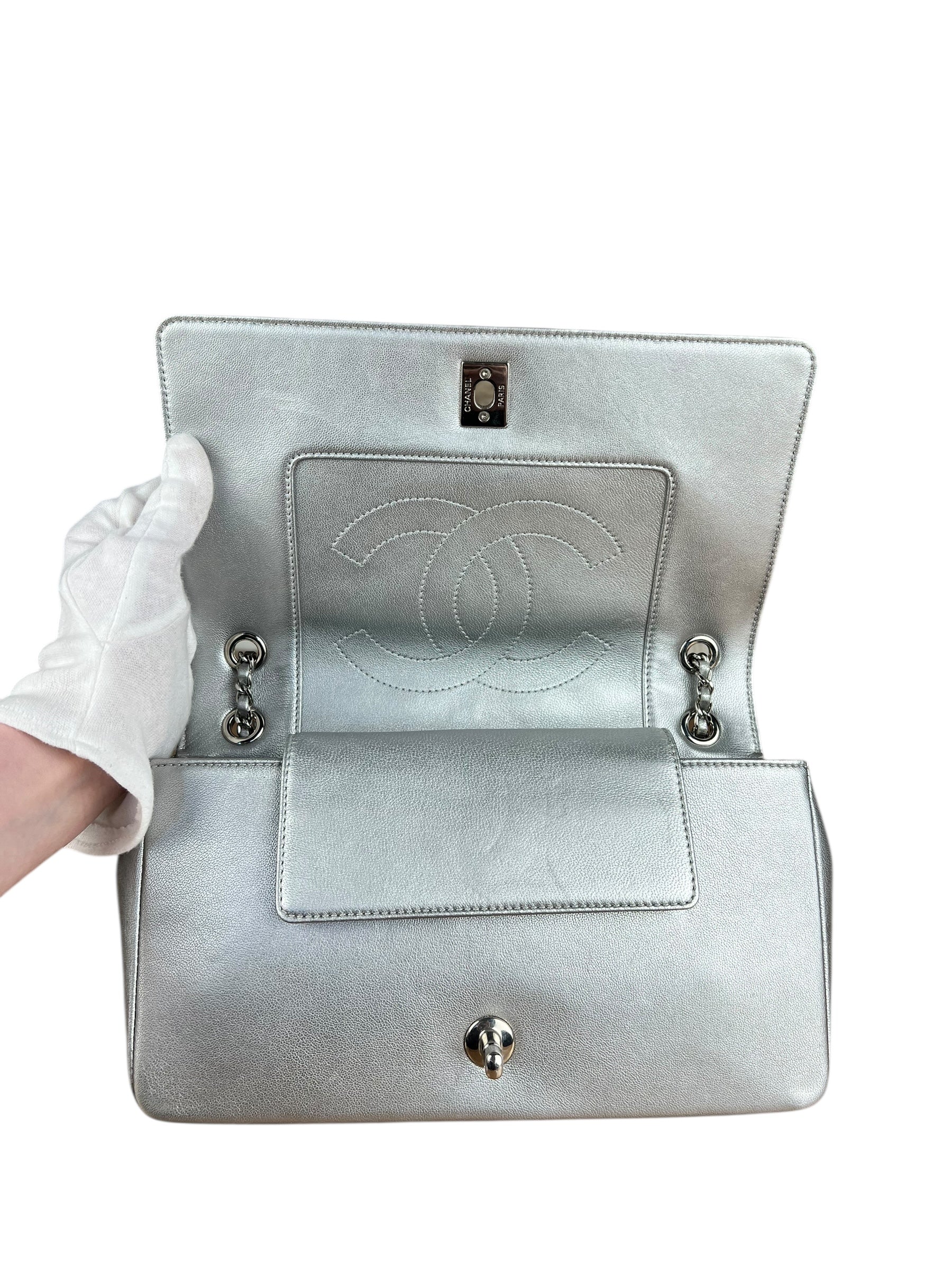 Chanel 2017 Mademoiselle Silver Chevron Single Flap - Image 5