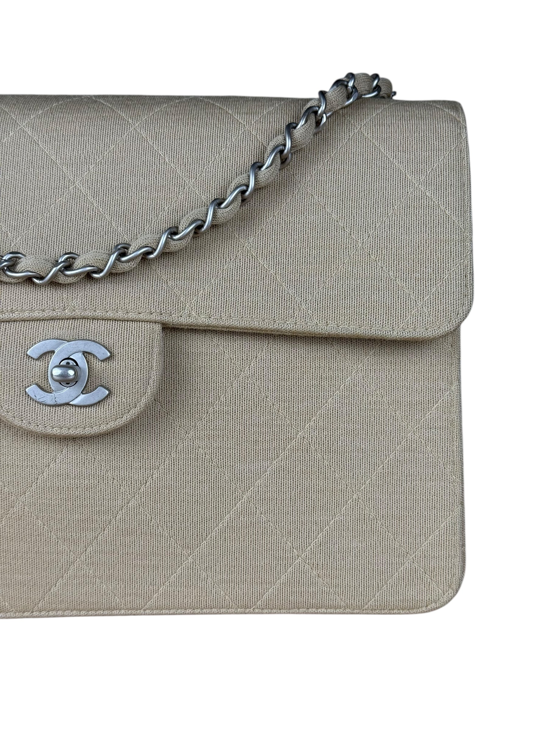Chanel Beige Quilted Jersey Chain Flap Bag 1998 - Image 3