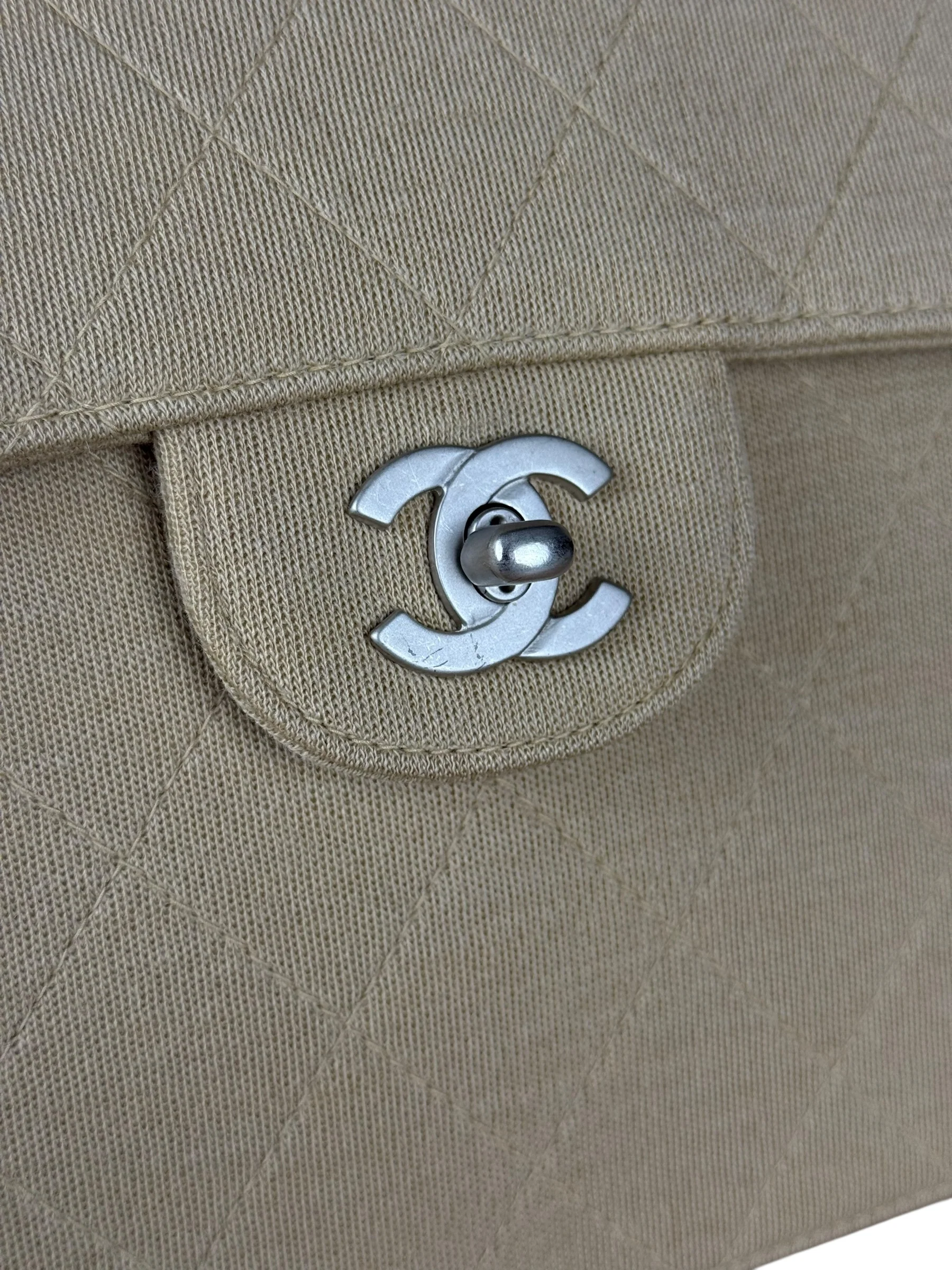 Chanel Beige Quilted Jersey Chain Flap Bag 1998 - Image 4