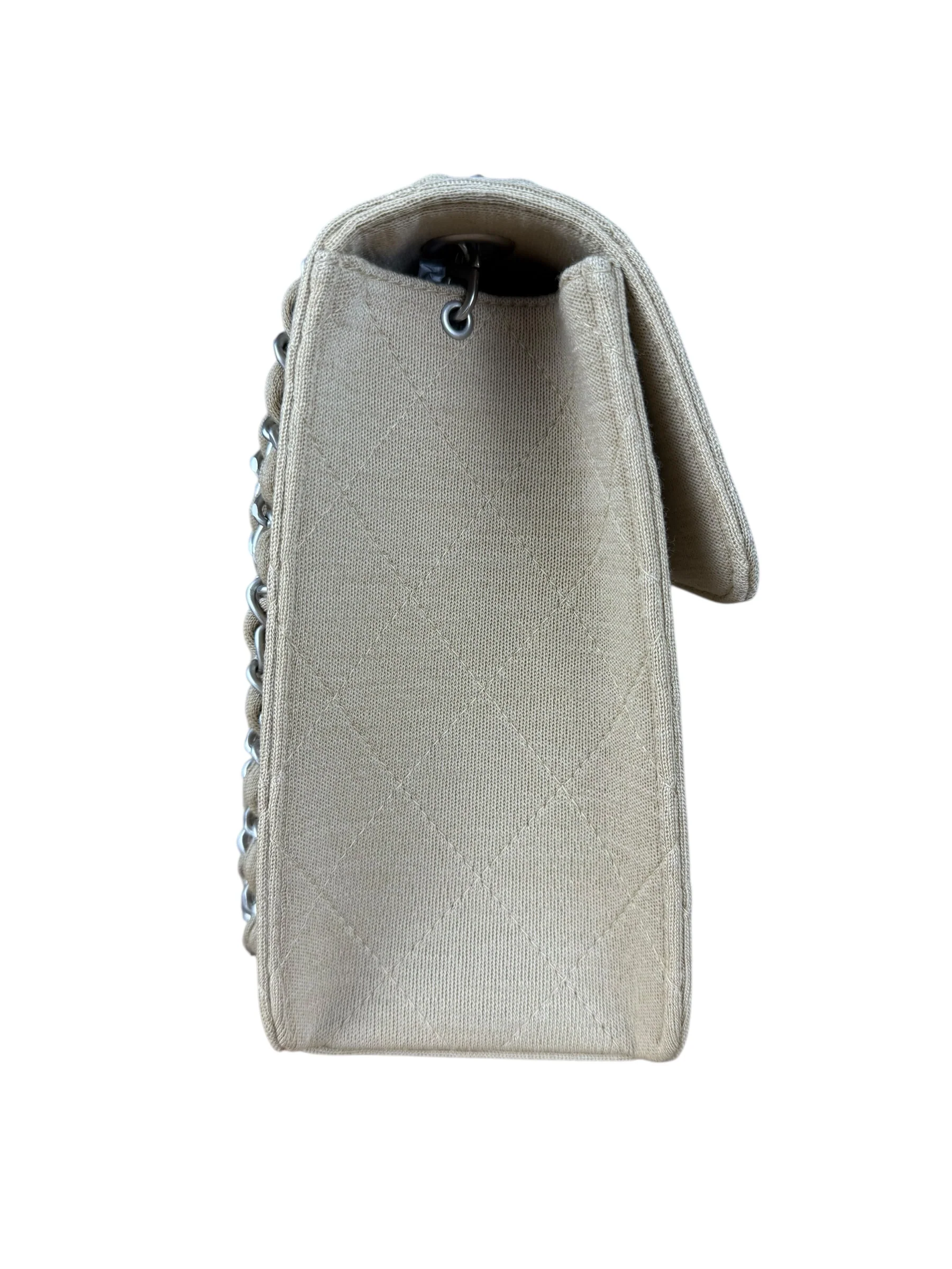 Chanel Beige Quilted Jersey Chain Flap Bag 1998 - Image 6