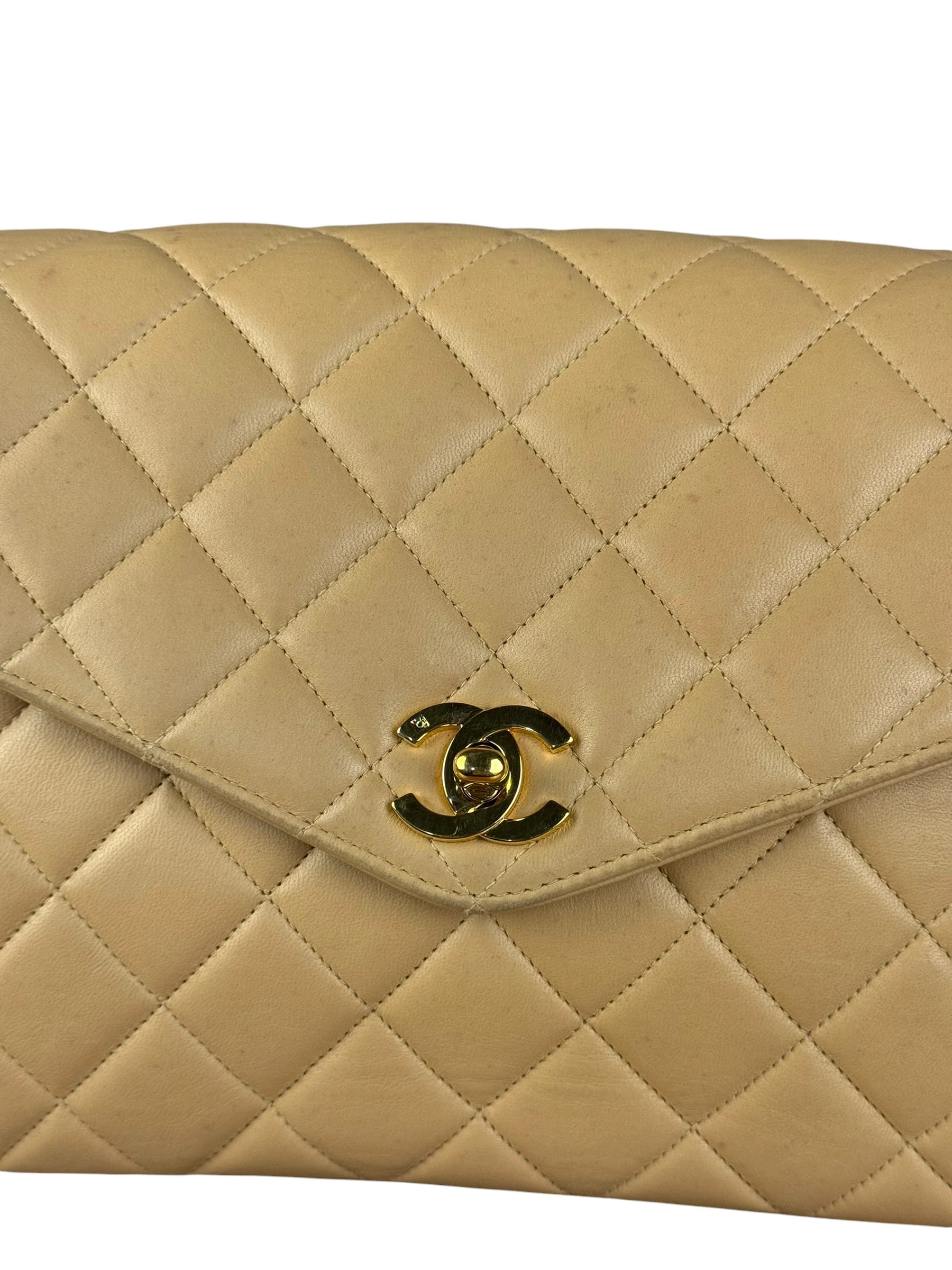 Chanel Beige Quilted Leather Envelope Flap Bag 1997 - Image 3