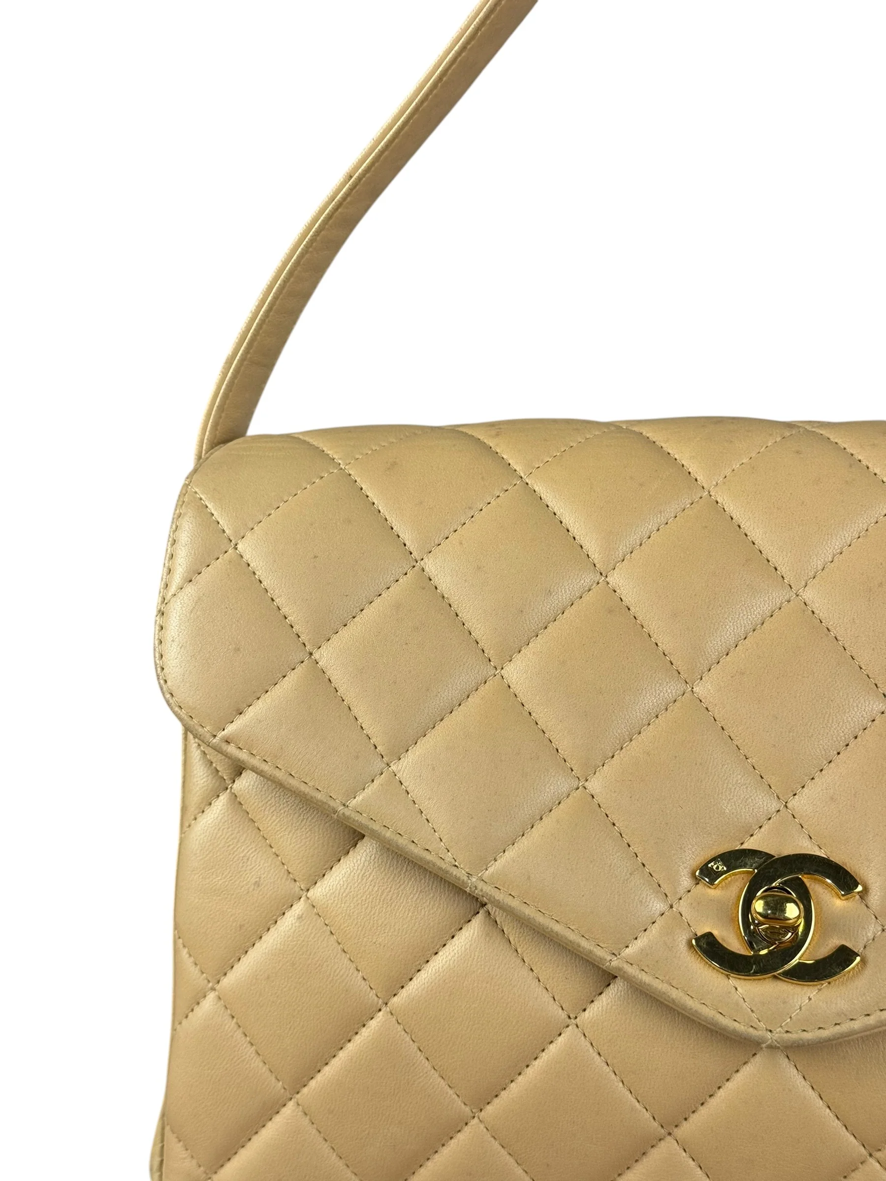 Chanel Beige Quilted Leather Envelope Flap Bag 1997 - Image 4