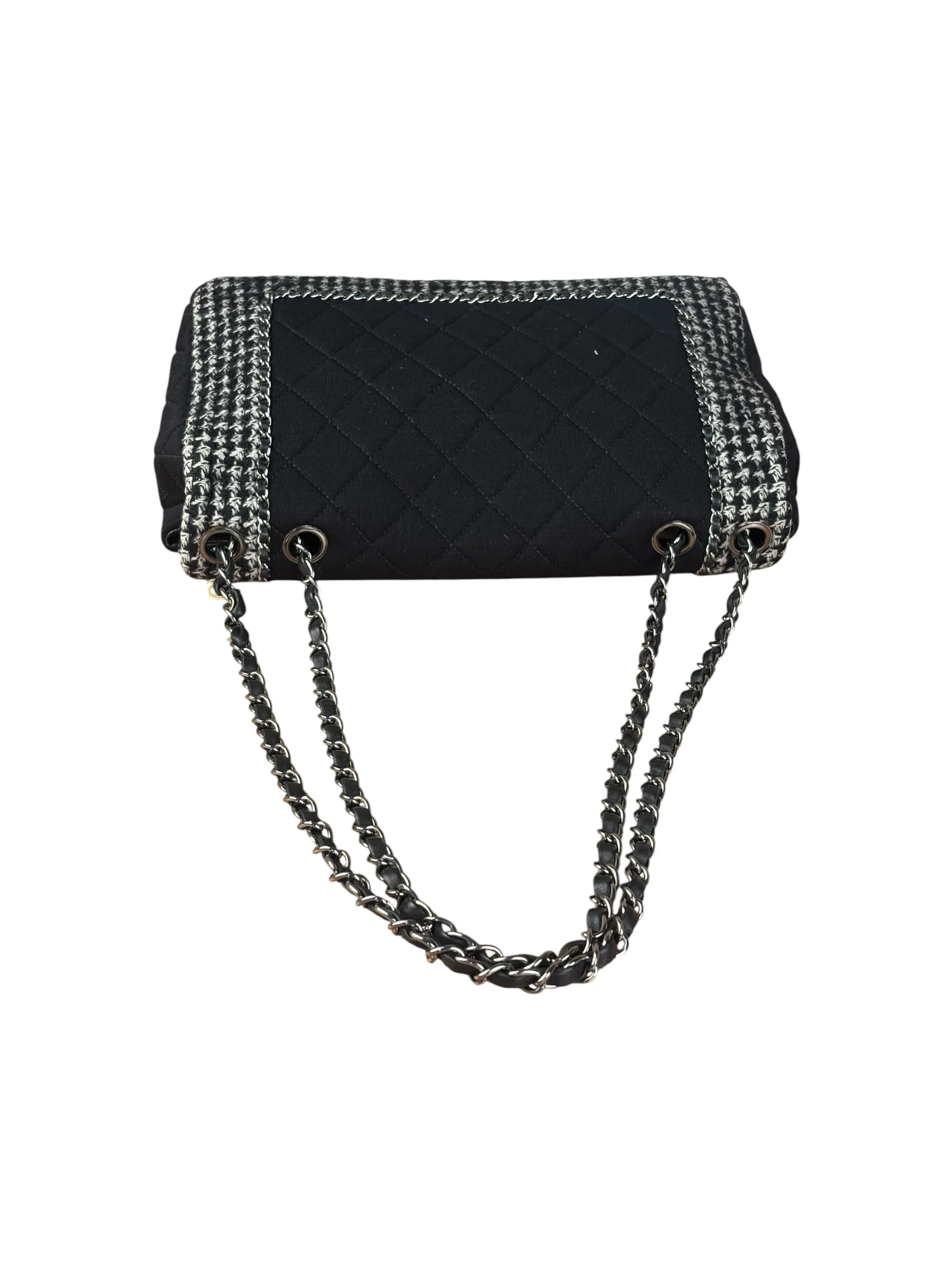 Chanel Black CC Quilted Jersey and Tweed Chain Flap Bag 2014 - Image 8