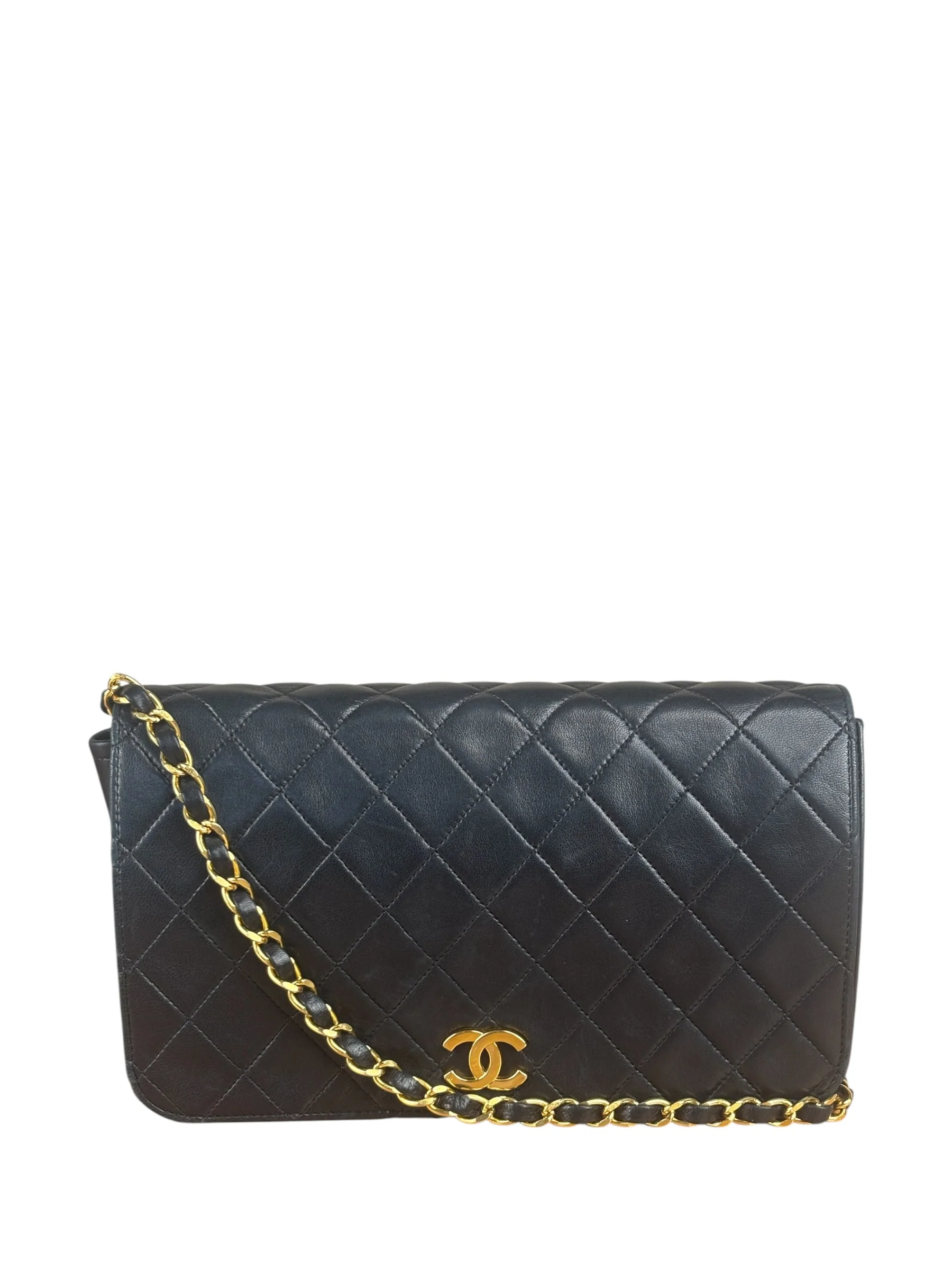 Chanel Black CC Quilted Leather Chain Flap Bag 90s