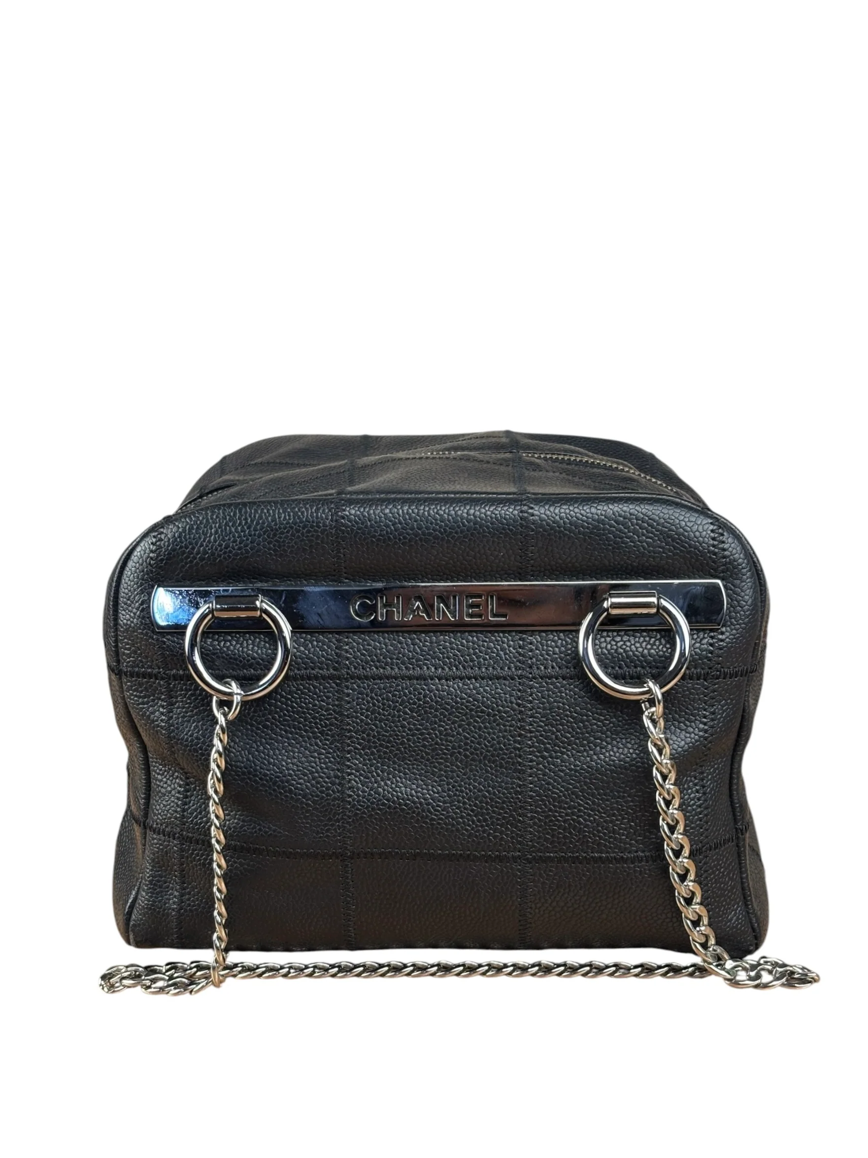 Chanel Black Leather Chocolate Bar Square-Stitched Bowler Shoulder Bag 2005