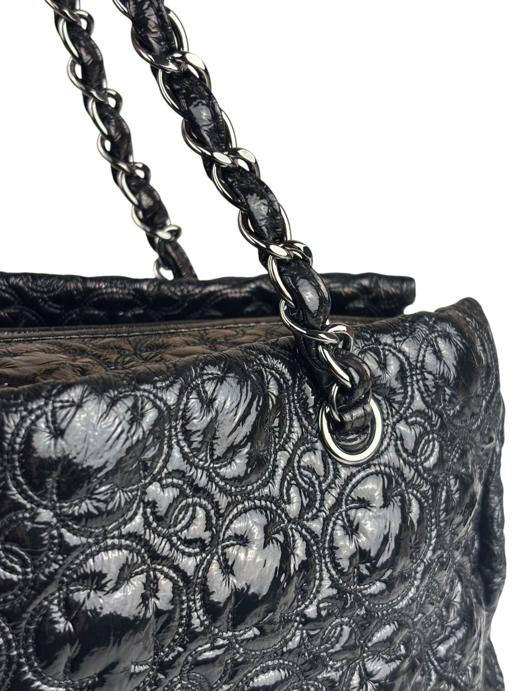 Chanel Black Leather Rock In Moscow Patent Chain Tote Bag 2008 - Image 3