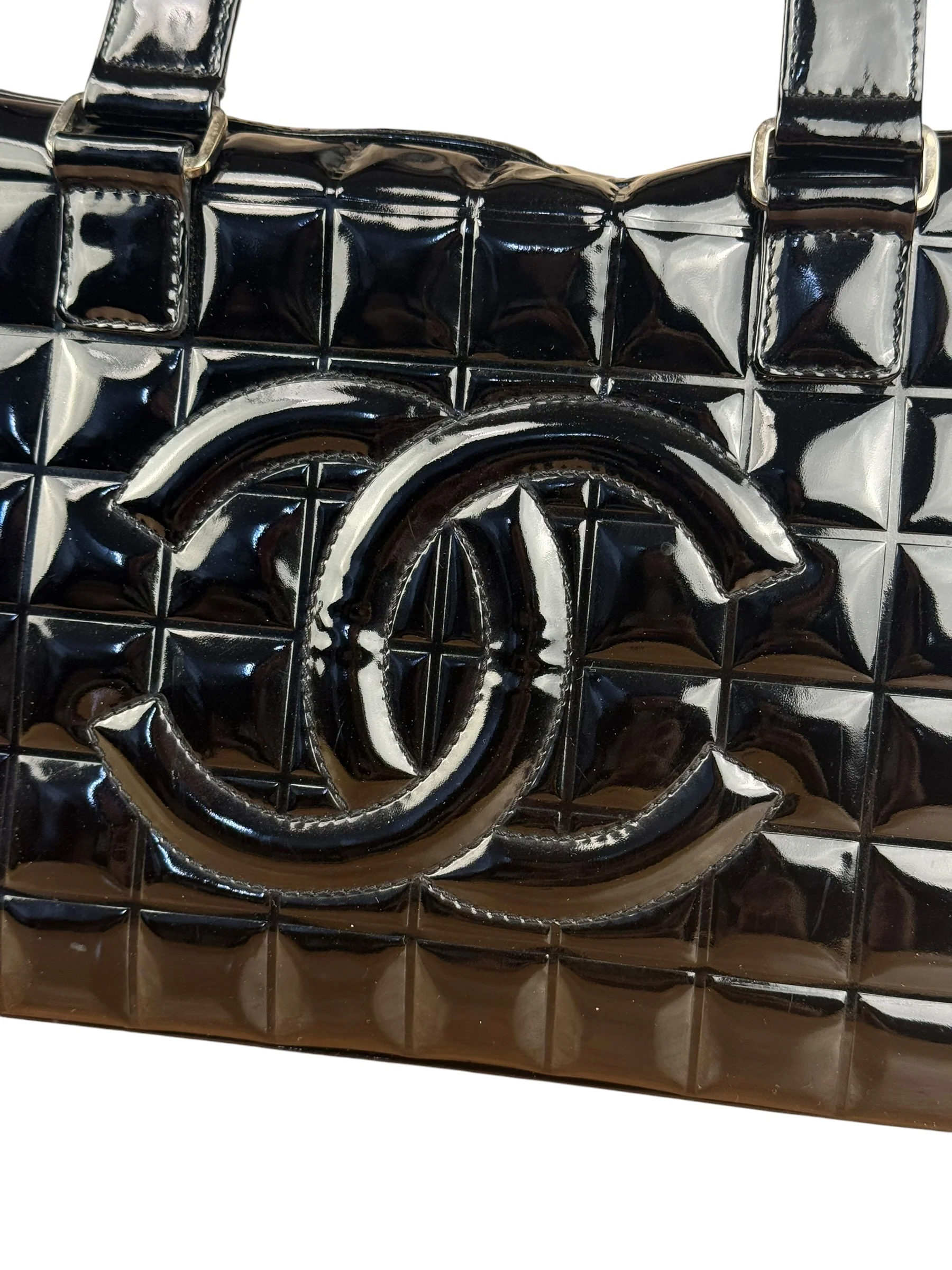 Chanel Black Patent Chocolate Bar Bowler Bag 2002 - Image 4