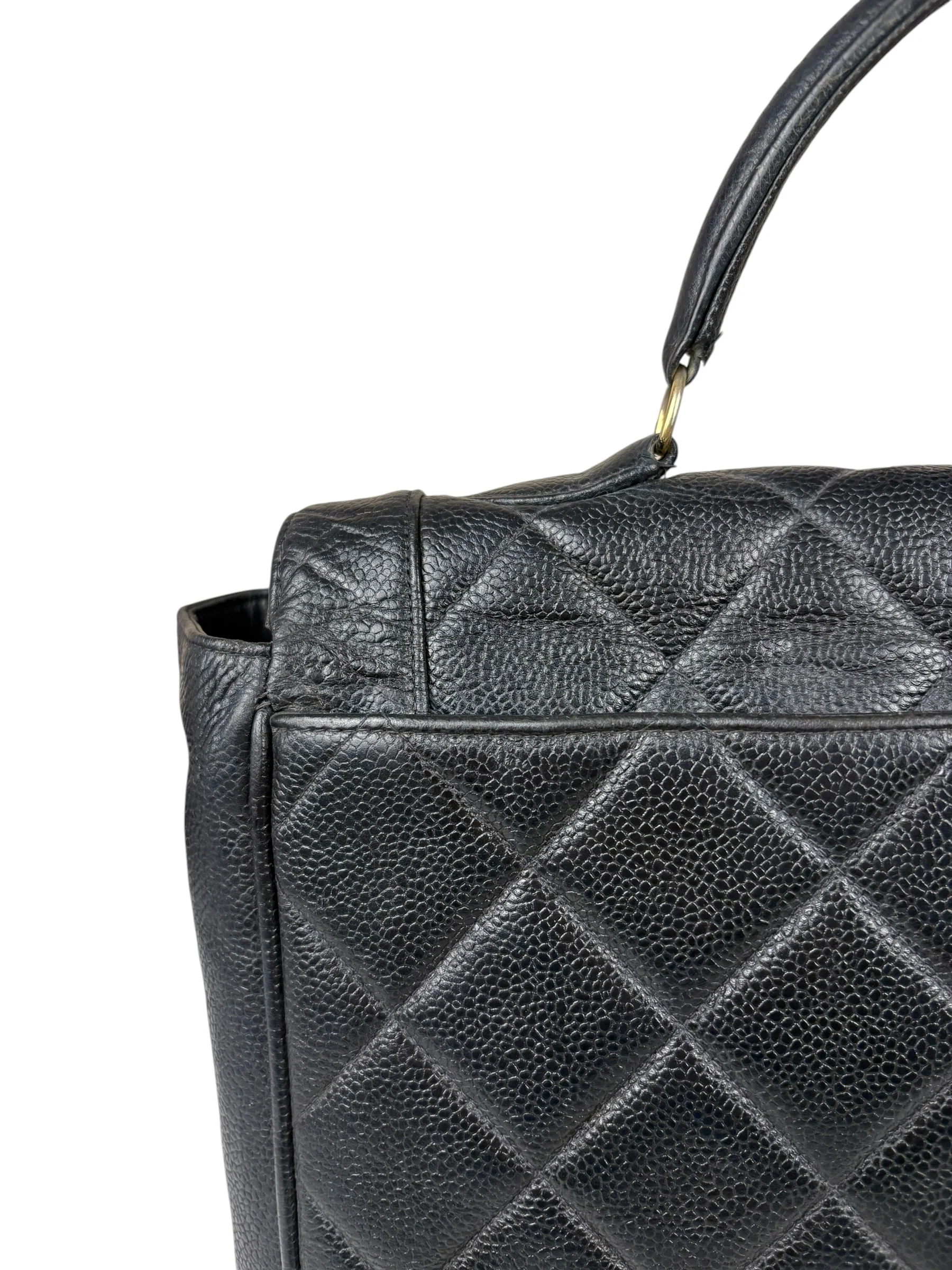 Chanel Black Quilted Caviar Kelly Top Handle Bag 90s - Image 13