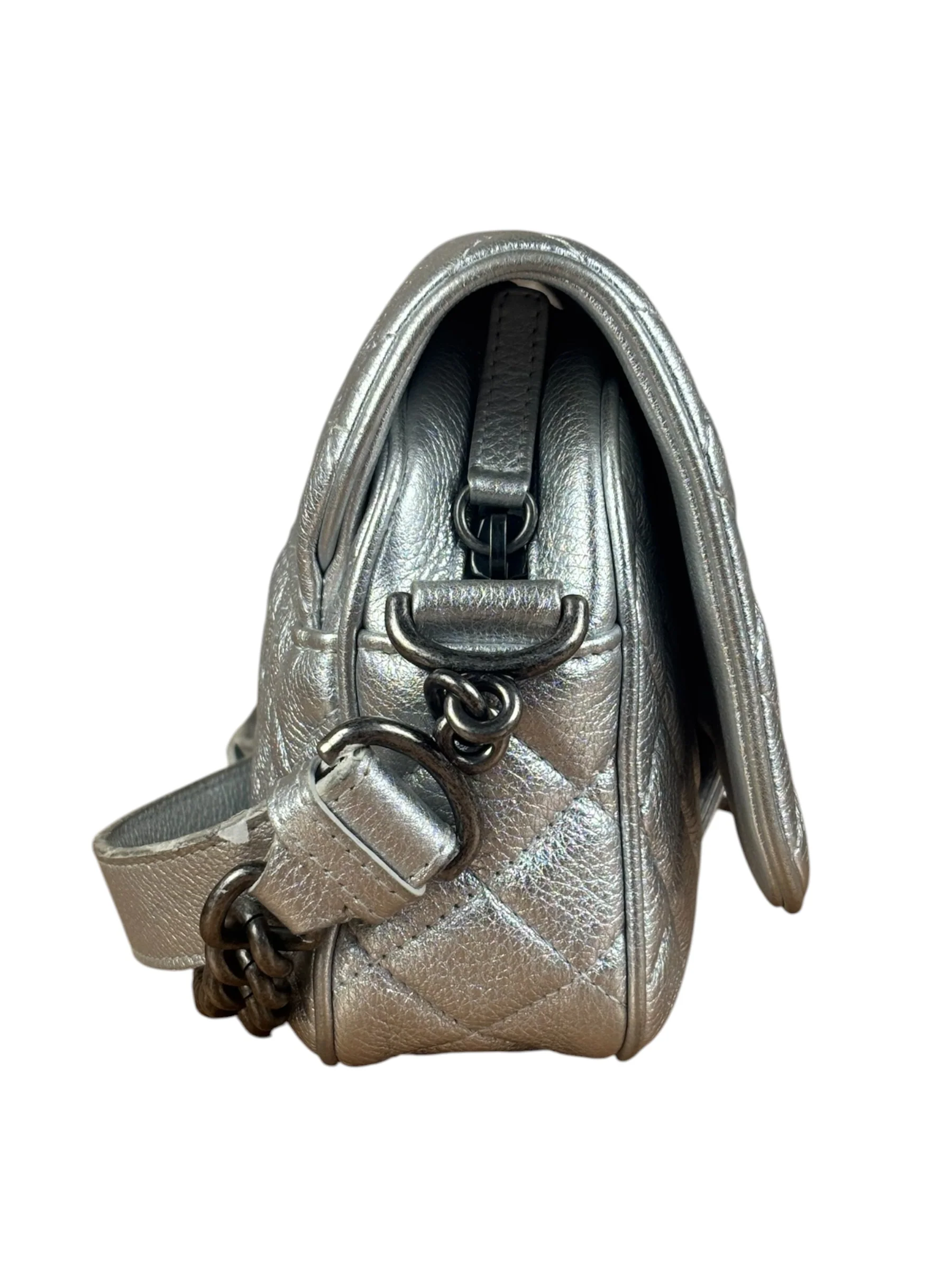 Chanel CC Silver Metallic Quilted Flap Shoulder Bag 2017 - Image 6