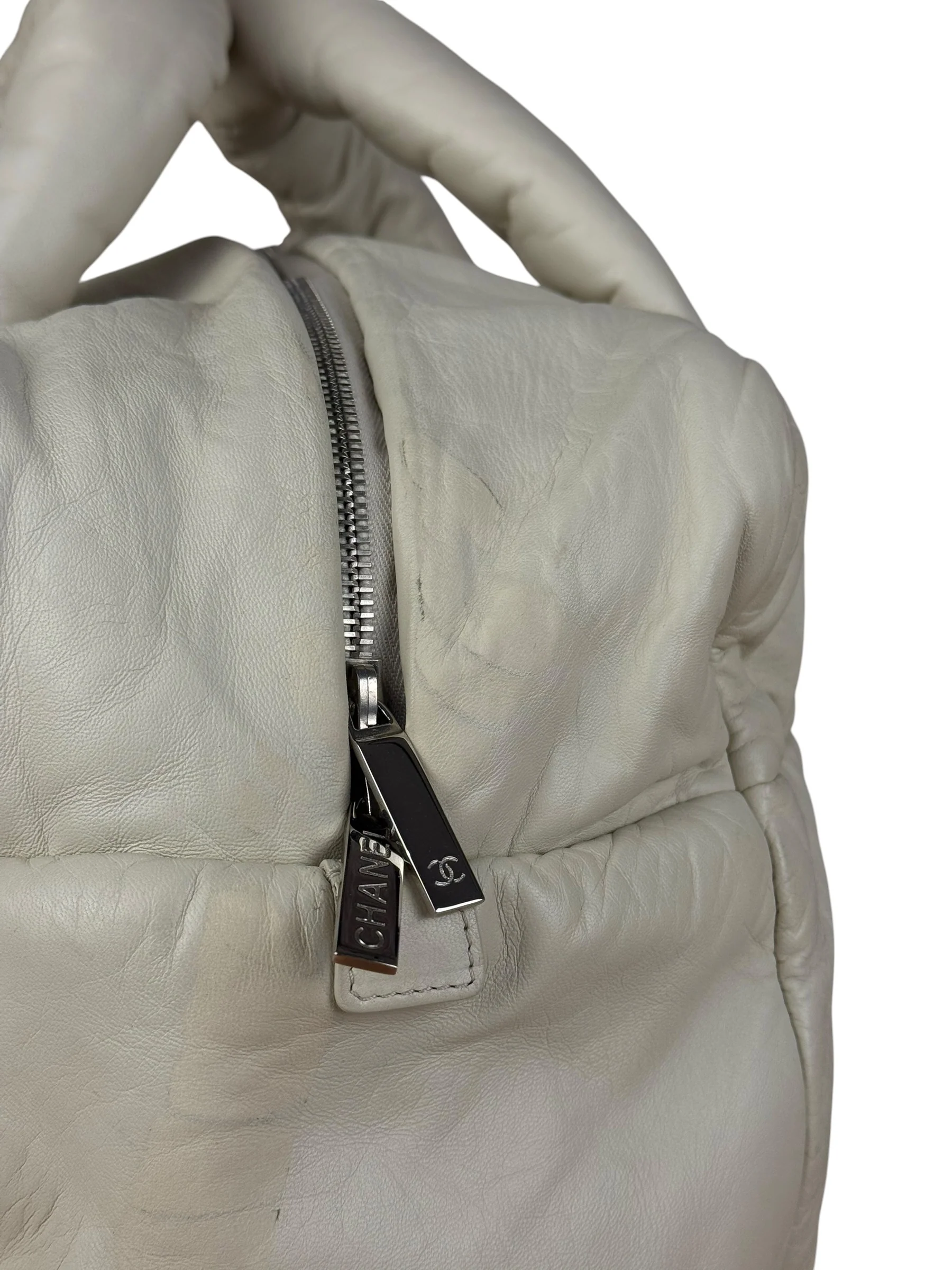 Chanel Coco Cocoon Ivory Puff Leather Boston Handbag 2009 - Image 8