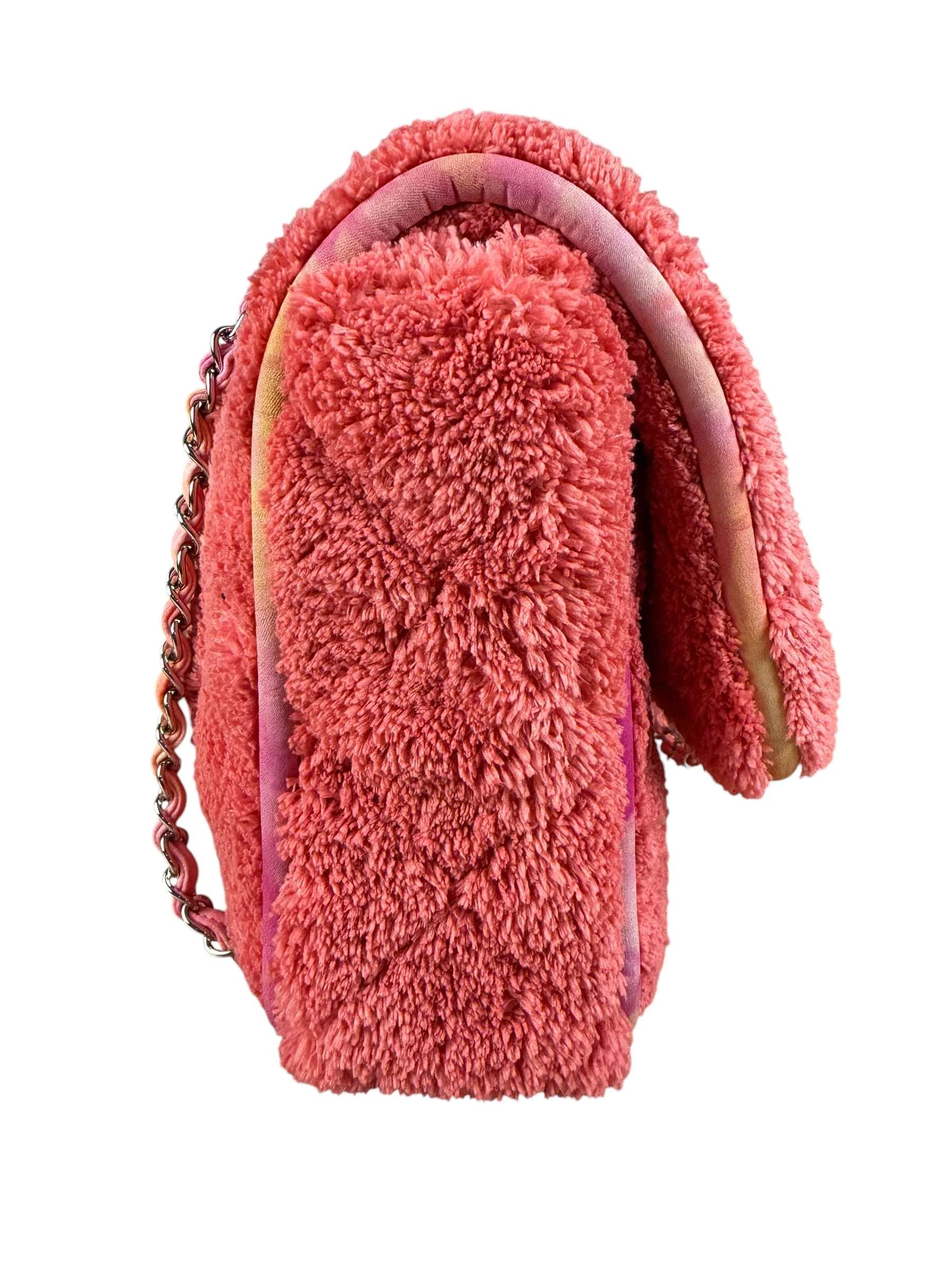 Chanel Coral Terry Cloth Quilted Jumbo Single Flap Shoulder Bag2020 - Image 7