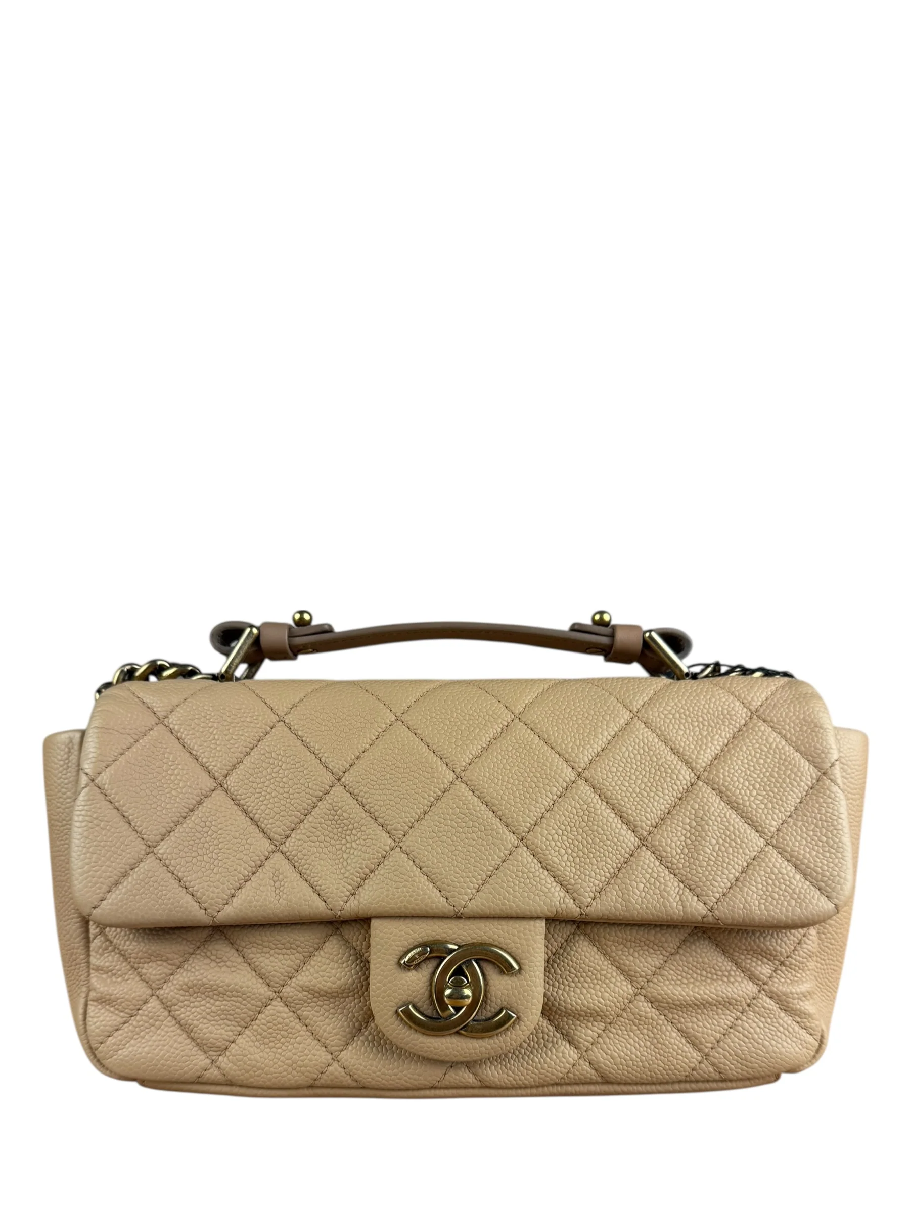 Chanel Diamond Chain Beige Caviar Quilted Single Flap Bag 2012