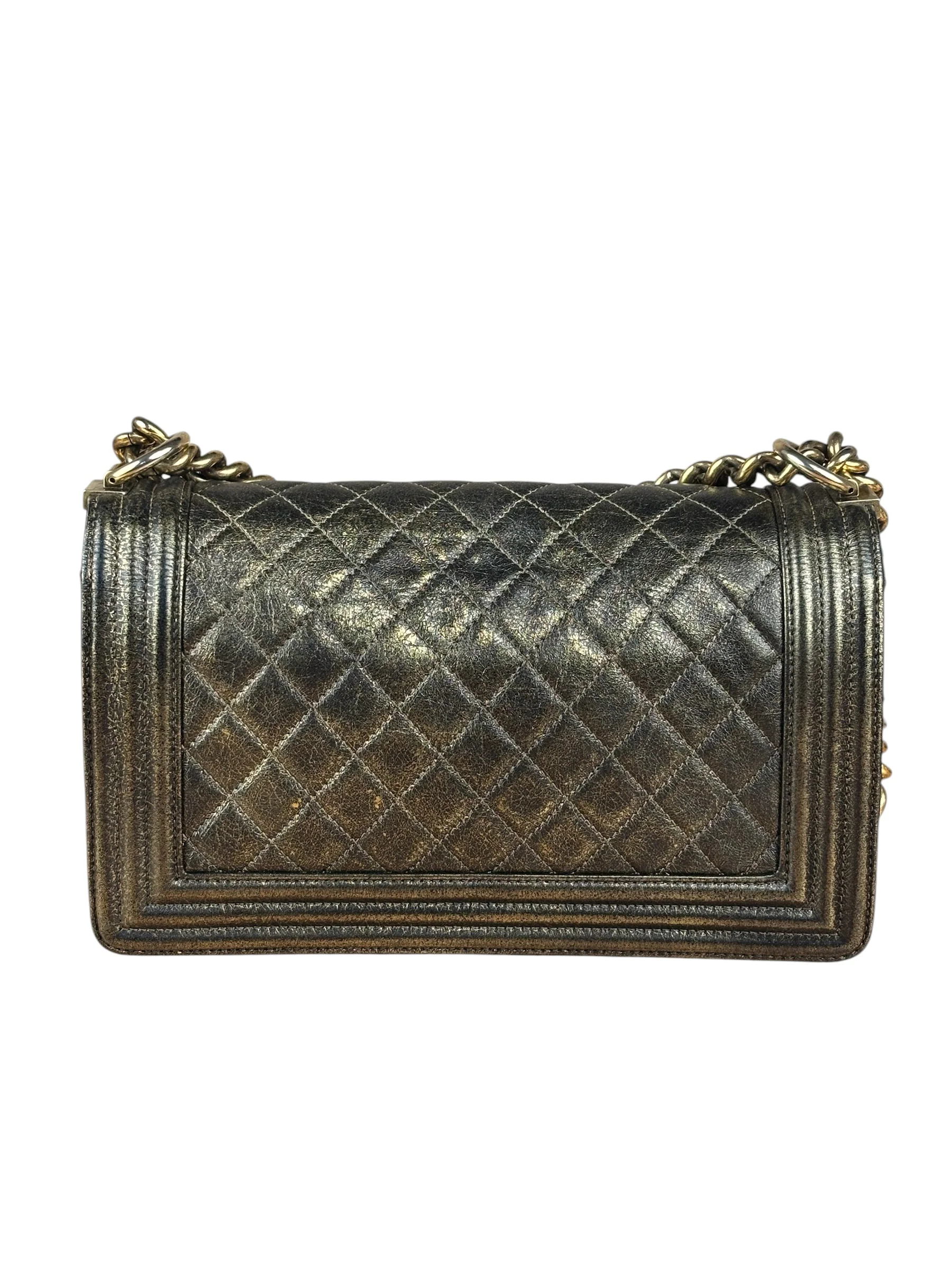 Chanel Metallic Dark Bronze Leather Old Medium Boy Flap Shoulder Bag - Image 10