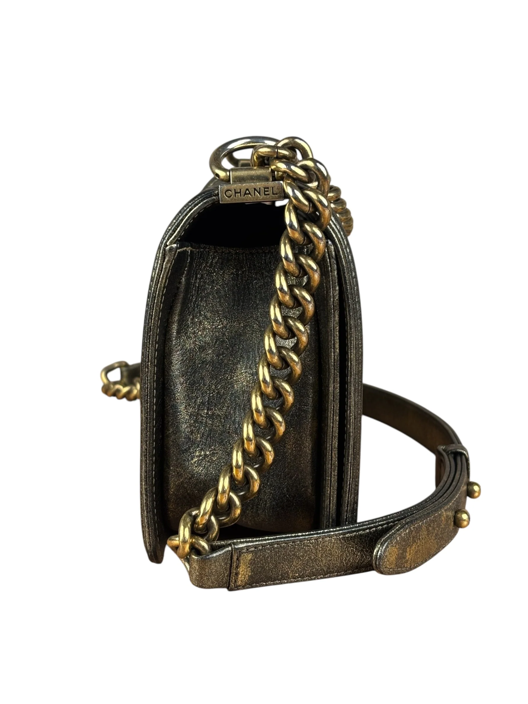 Chanel Metallic Dark Bronze Leather Old Medium Boy Flap Shoulder Bag - Image 12