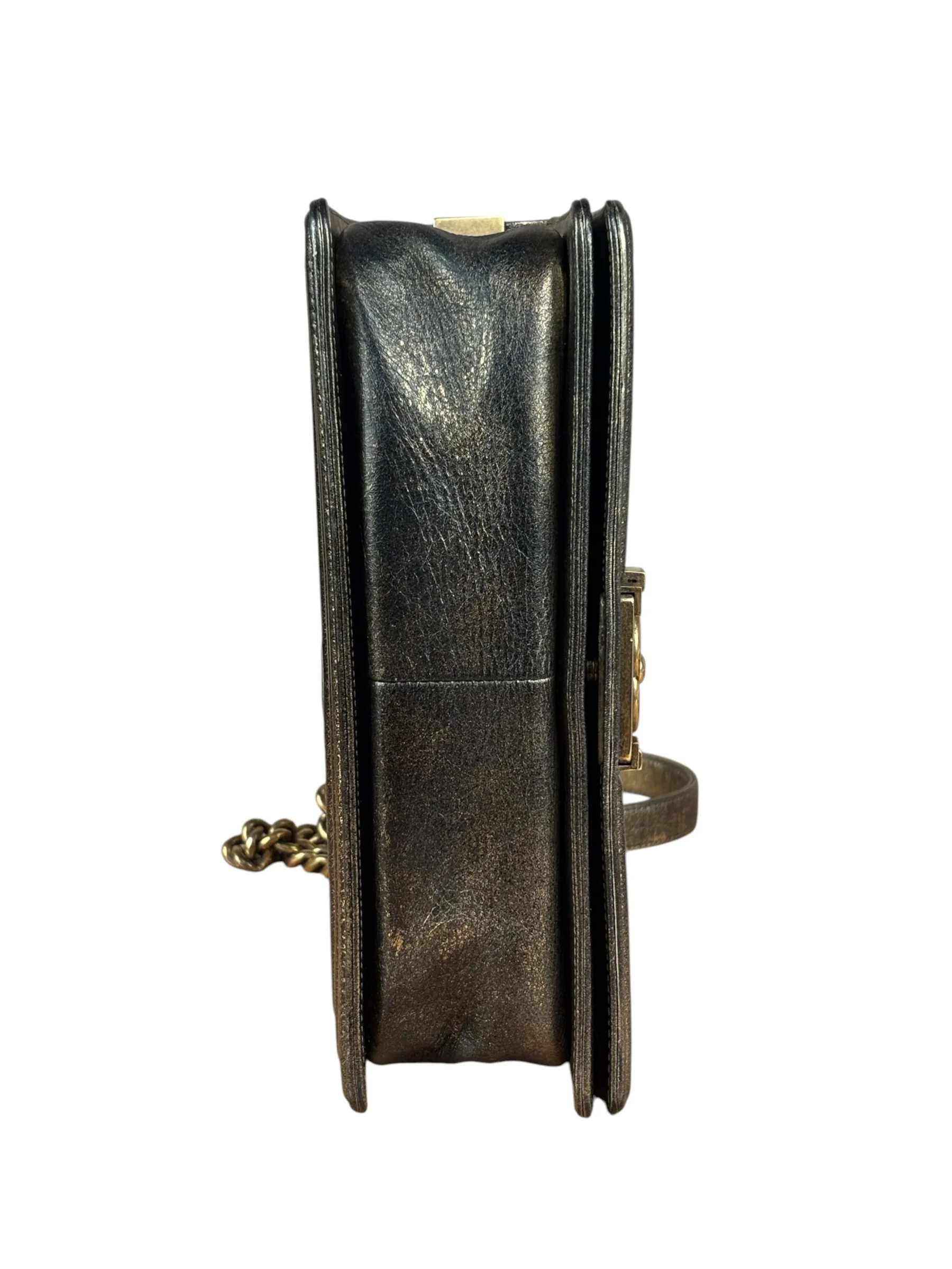 Chanel Metallic Dark Bronze Leather Old Medium Boy Flap Shoulder Bag - Image 13