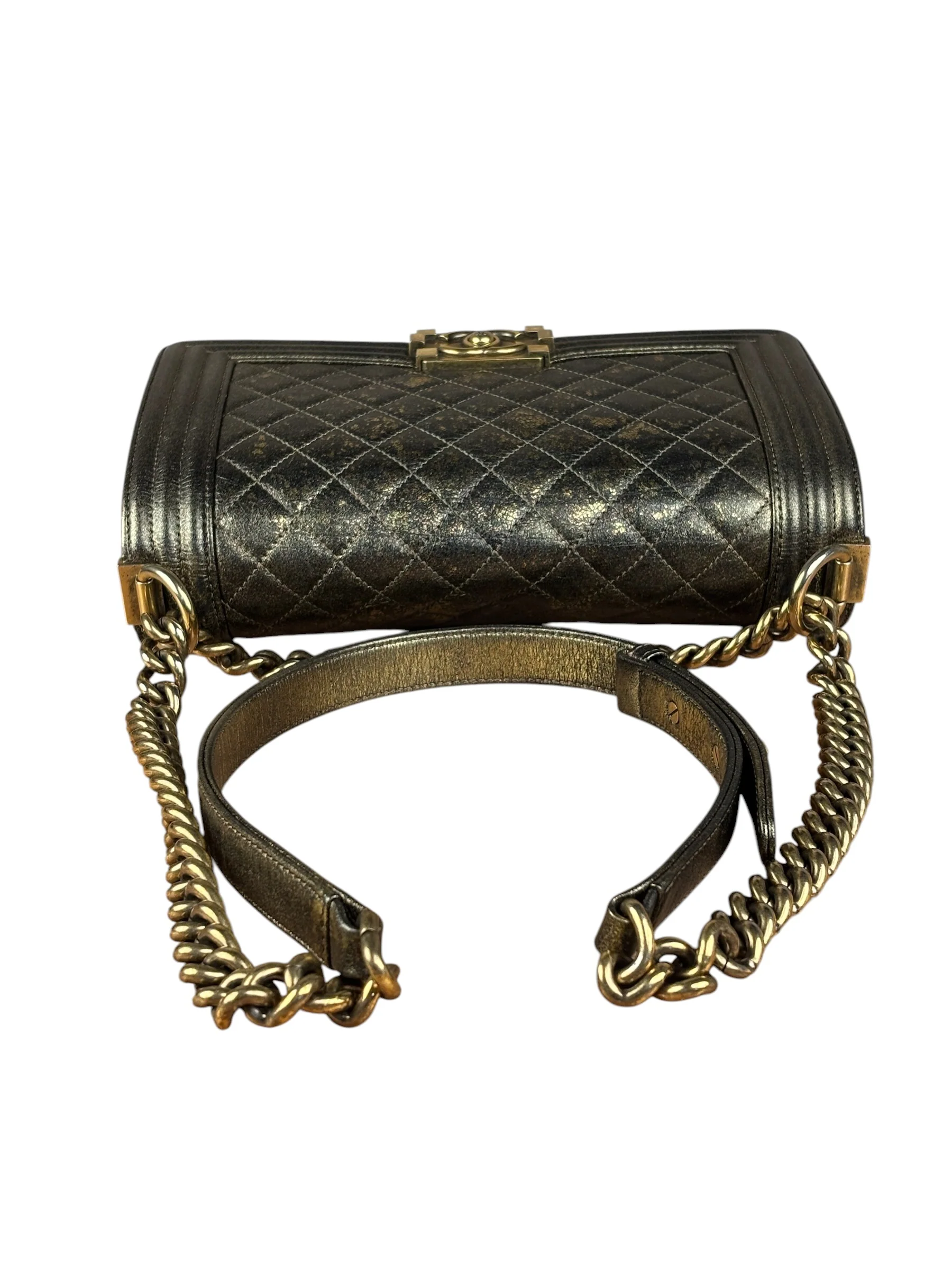 Chanel Metallic Dark Bronze Leather Old Medium Boy Flap Shoulder Bag - Image 2