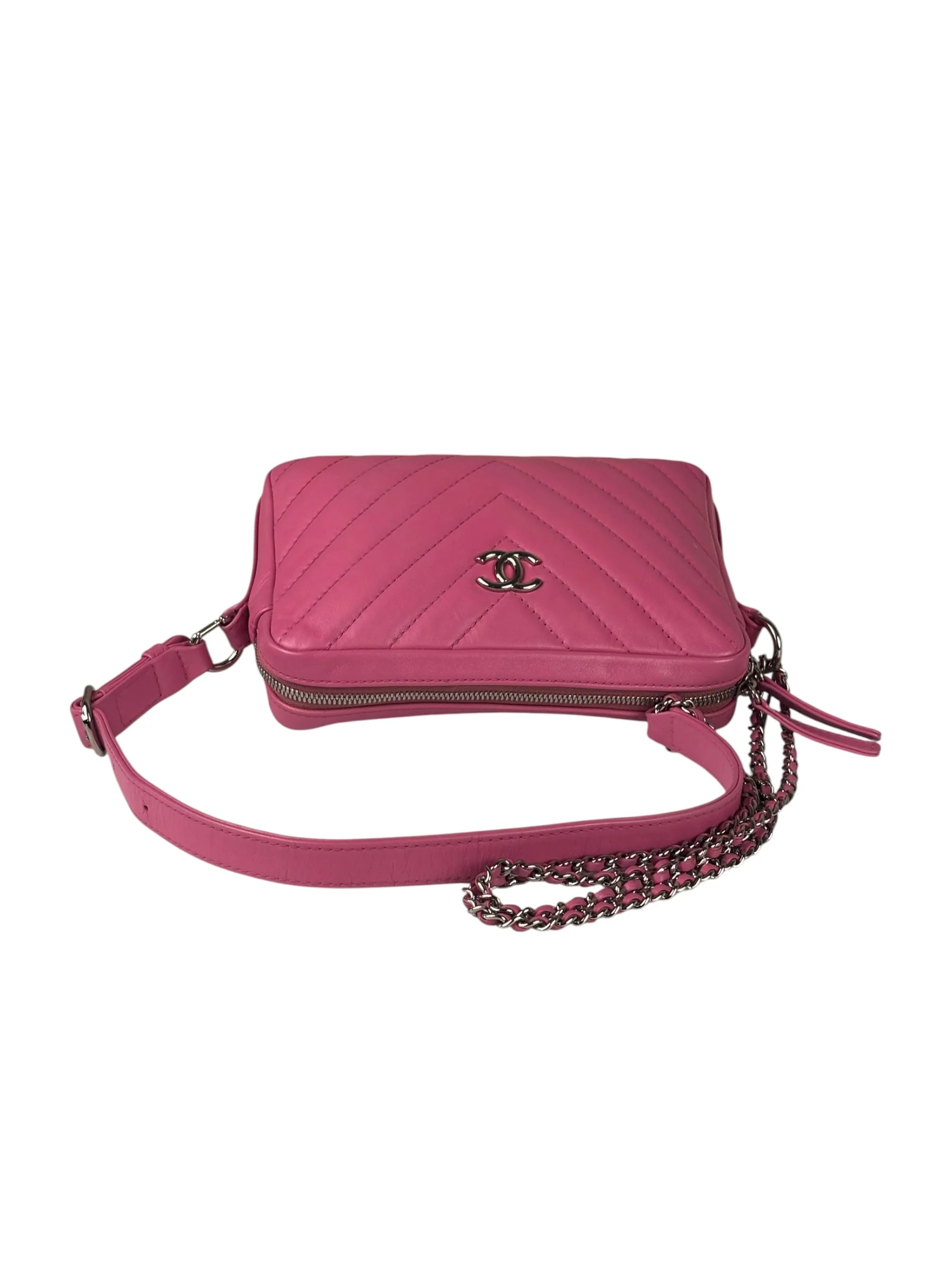 Chanel Pink Chevron Leather Promenade Chain Shoulder Bag 2018 - Image 3