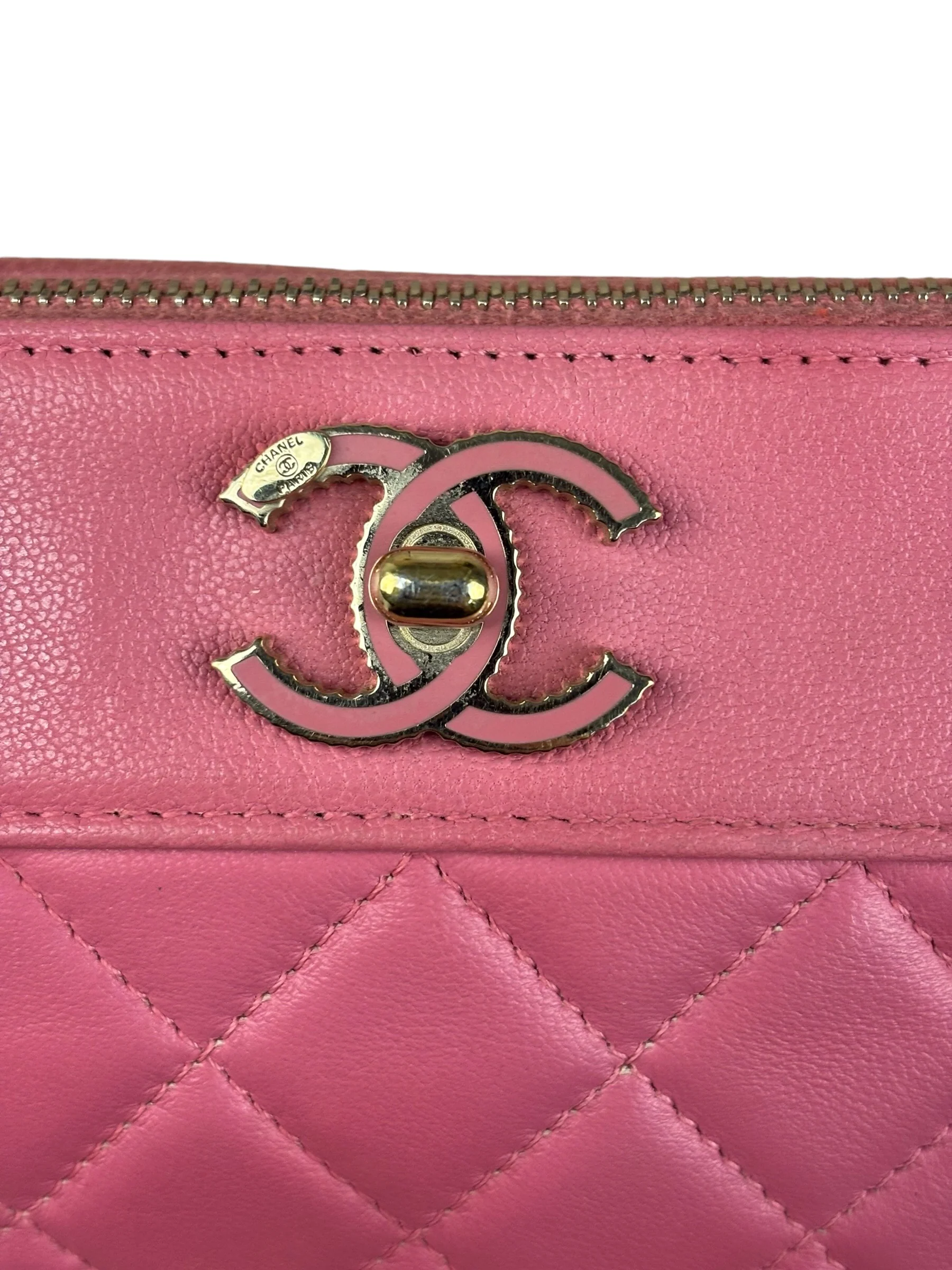 Chanel Pink Quilted Leather Zip Wallet on Chain Bag 2018 - Image 11