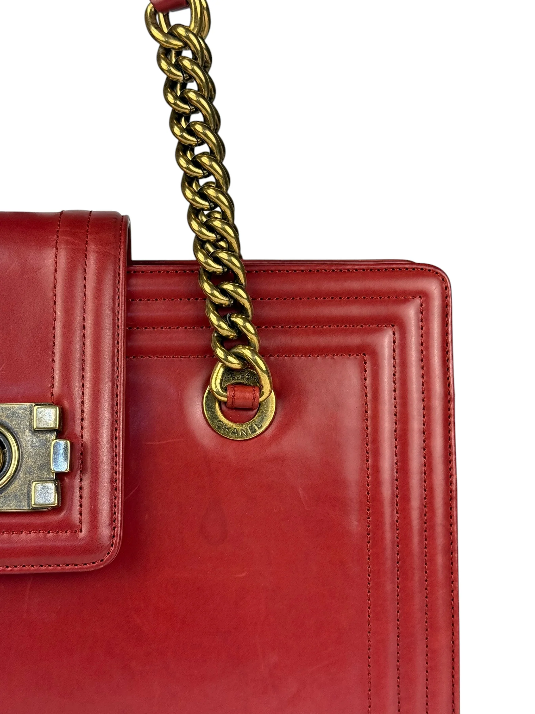 Chanel Red Leather Large Jetsetter Boy 2Way Handbag 2011 - Image 3