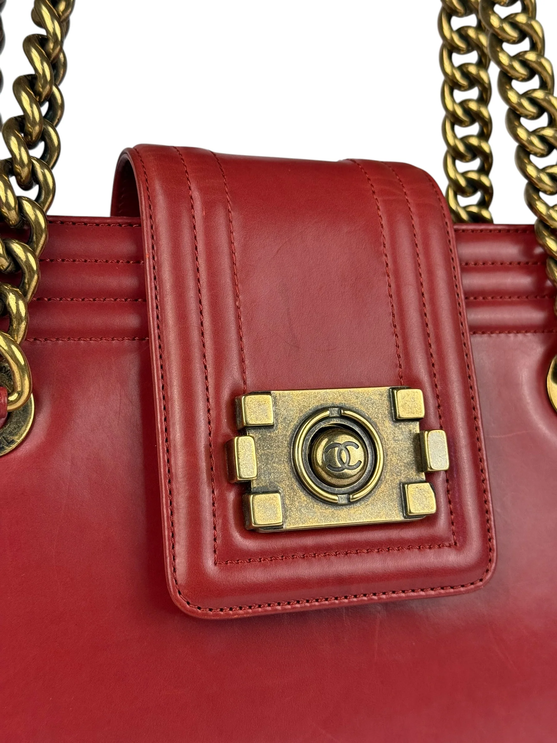 Chanel Red Leather Large Jetsetter Boy 2Way Handbag 2011 - Image 4